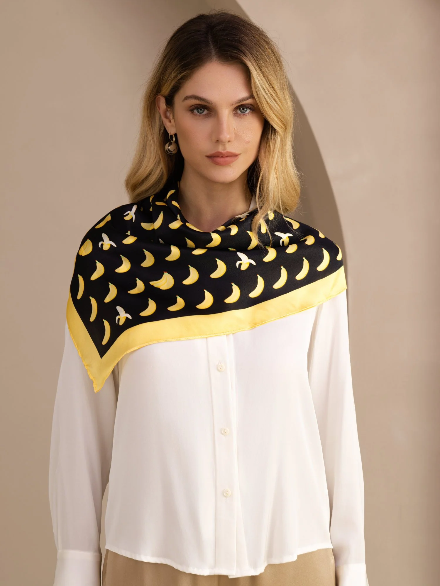 100% Mulberry Silk Banana Pattern Scarf - Size 90x90cm - Image 3
