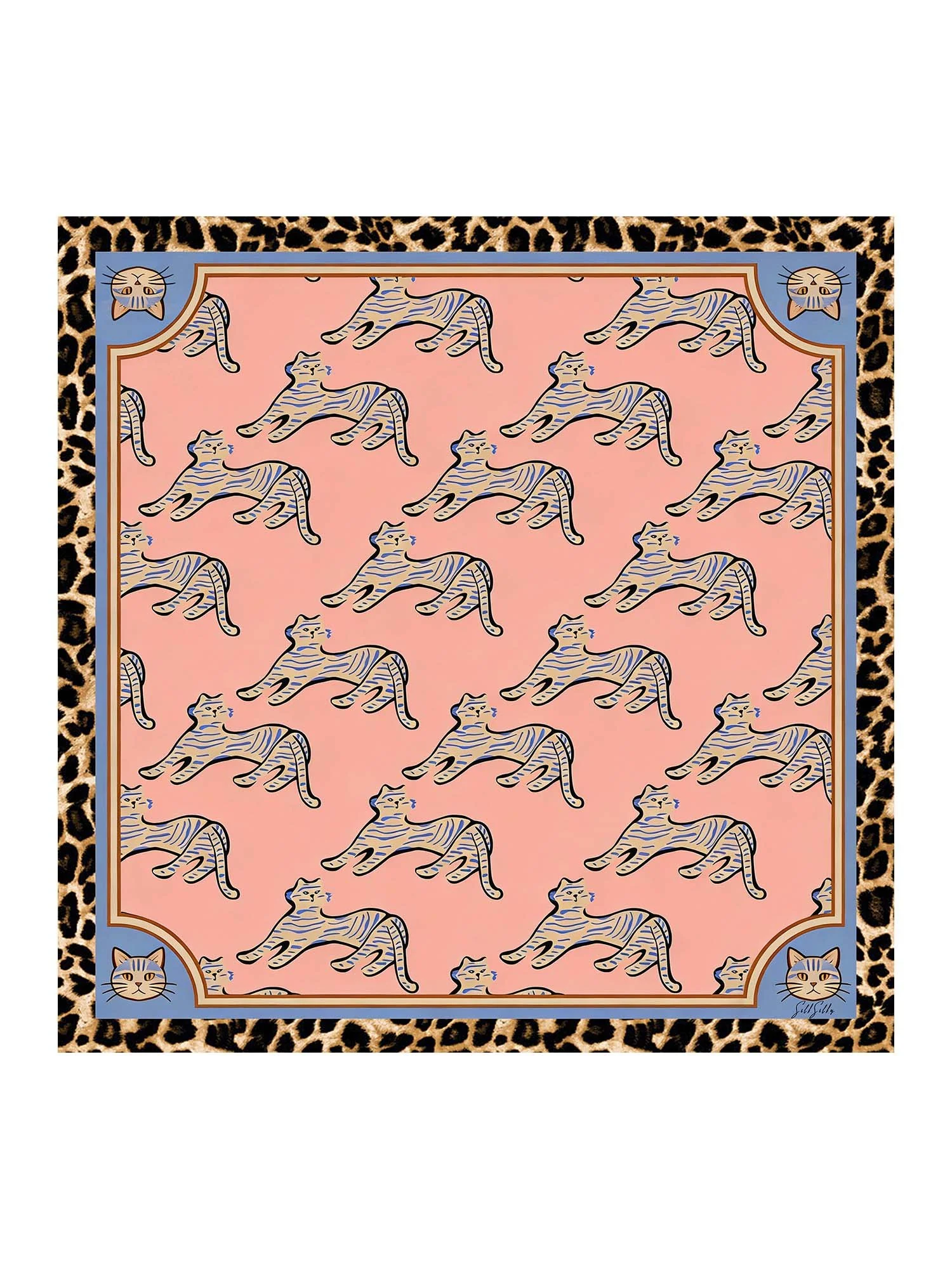 100% Mulberry Silk Cat Pattern Scarf - Size 90x90cm