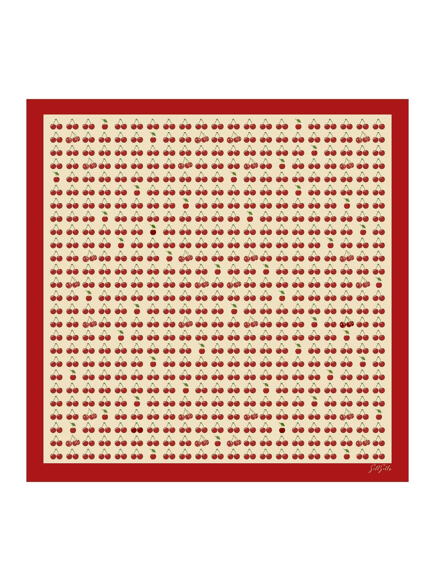 100% Mulberry Silk Cherry Pattern Scarf - Size 90x90cm - Image 8