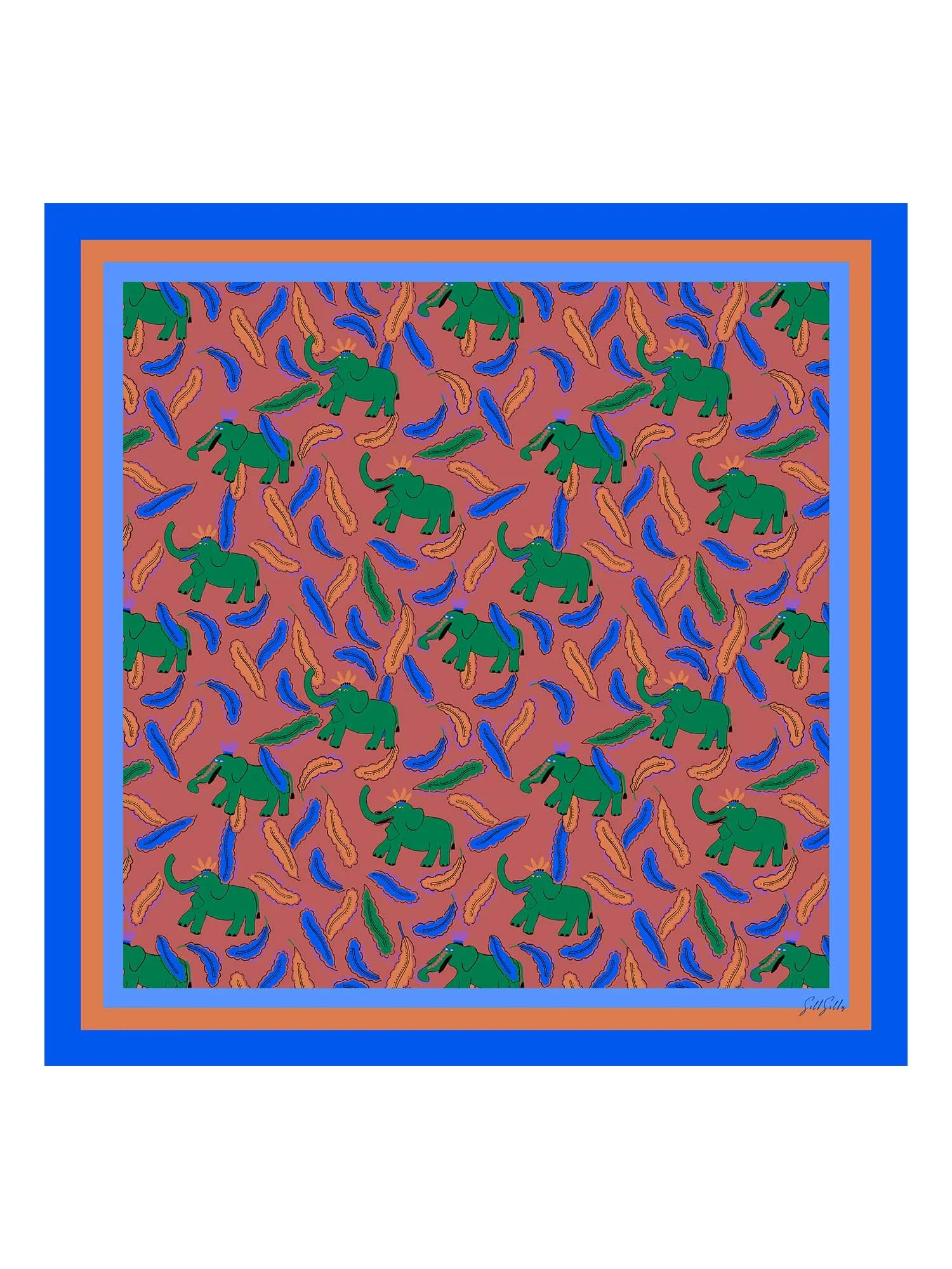 100% Mulberry Silk  Elephant Pattern Scarf - Size 90x90cm