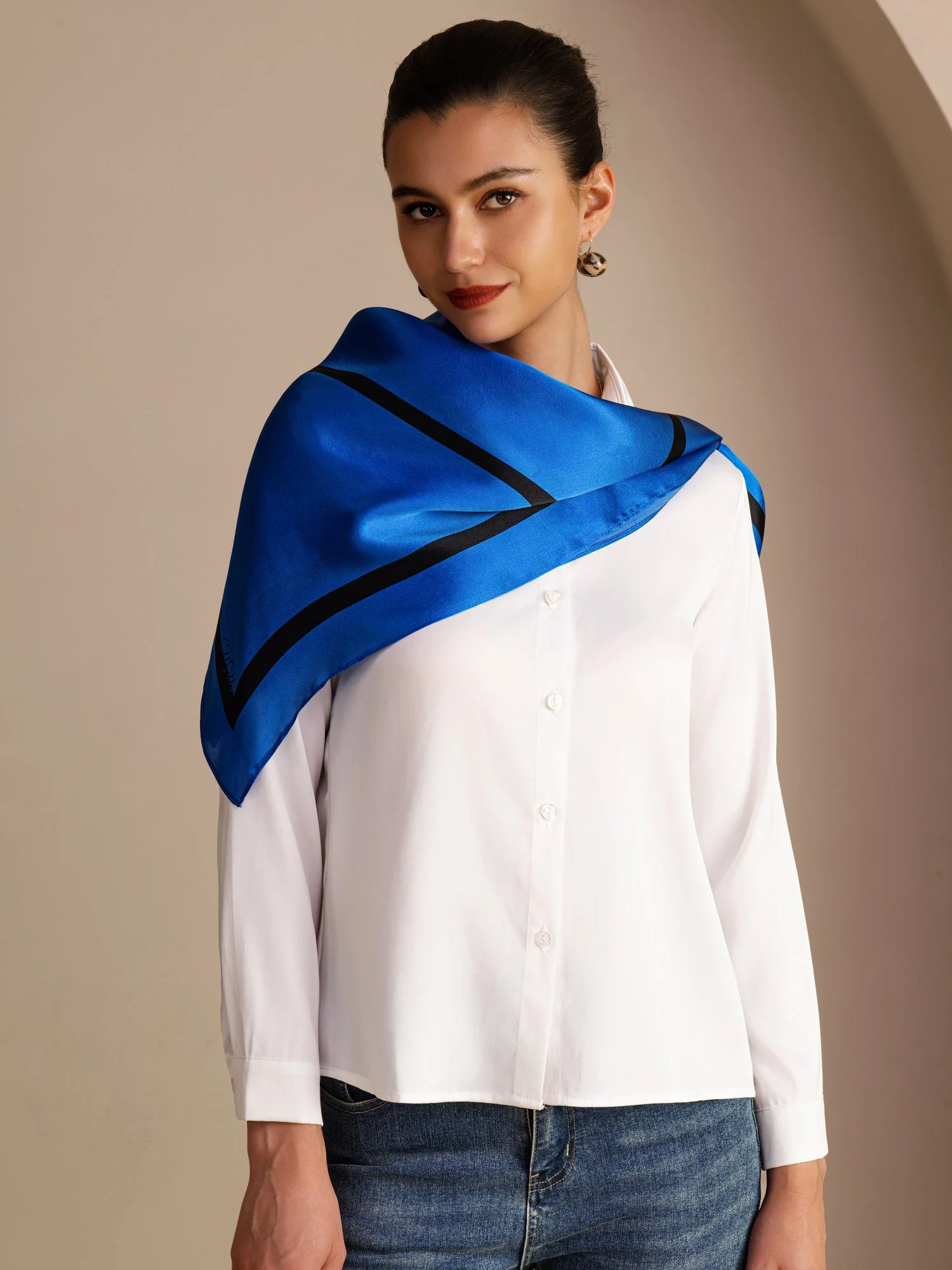 100% Mulberry Silk Geometric Block Pattern Scarf - Size 90x90cm - Image 9