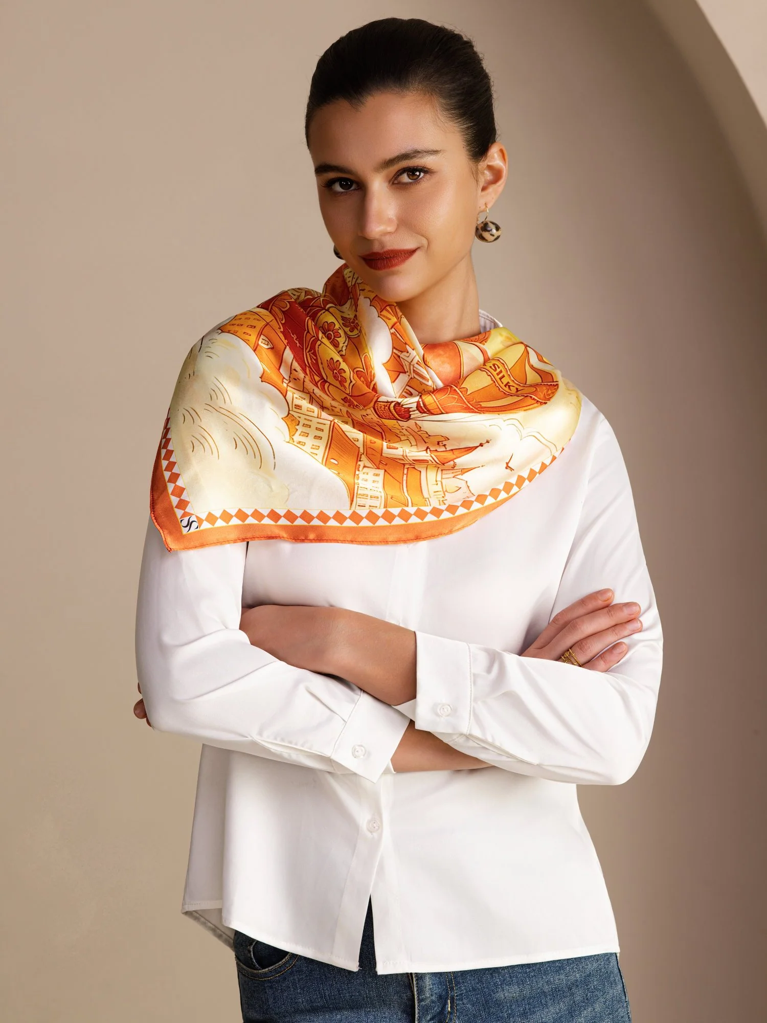 100% Mulberry Silk Hot Air Balloon Pattern Scarf - Size 90x90cm - Image 2