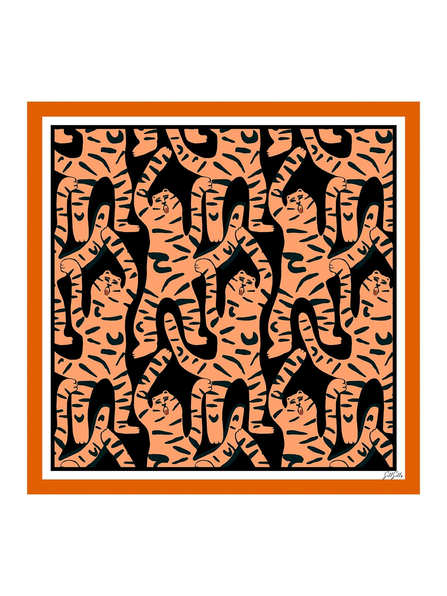 100% Mulberry Silk Tiger Pattern Scarf - Size 90x90cm