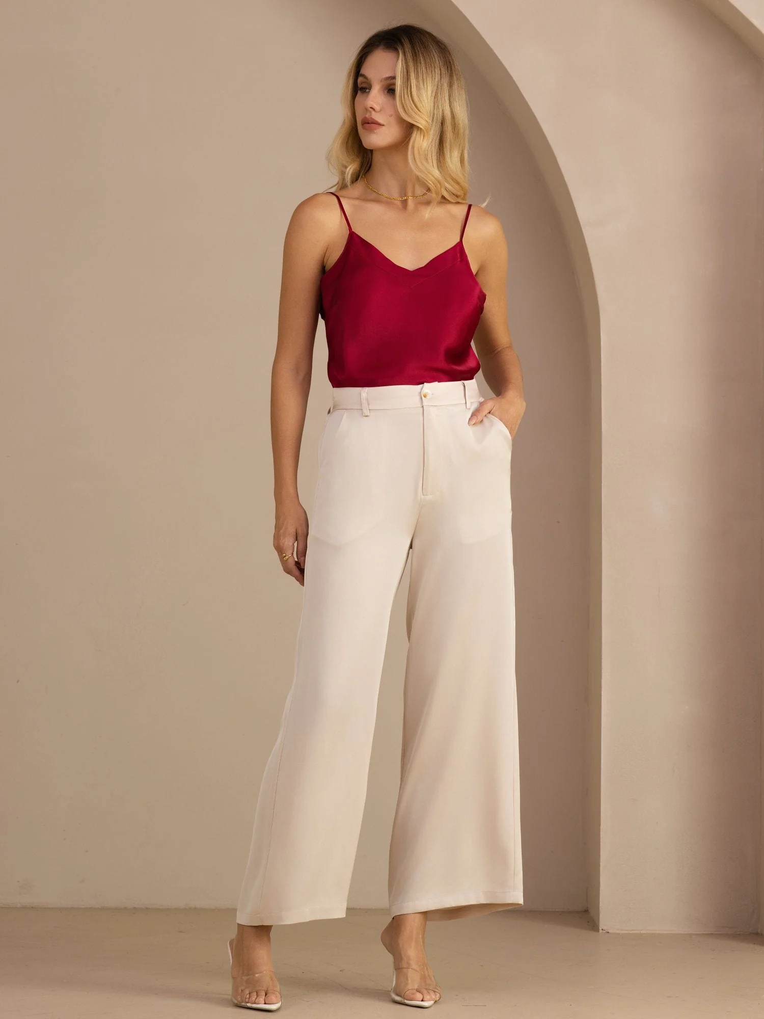 100% Mulberry Silk Women's Adjustable Spaghetti Strap V Neck Camisole Top - Image 32