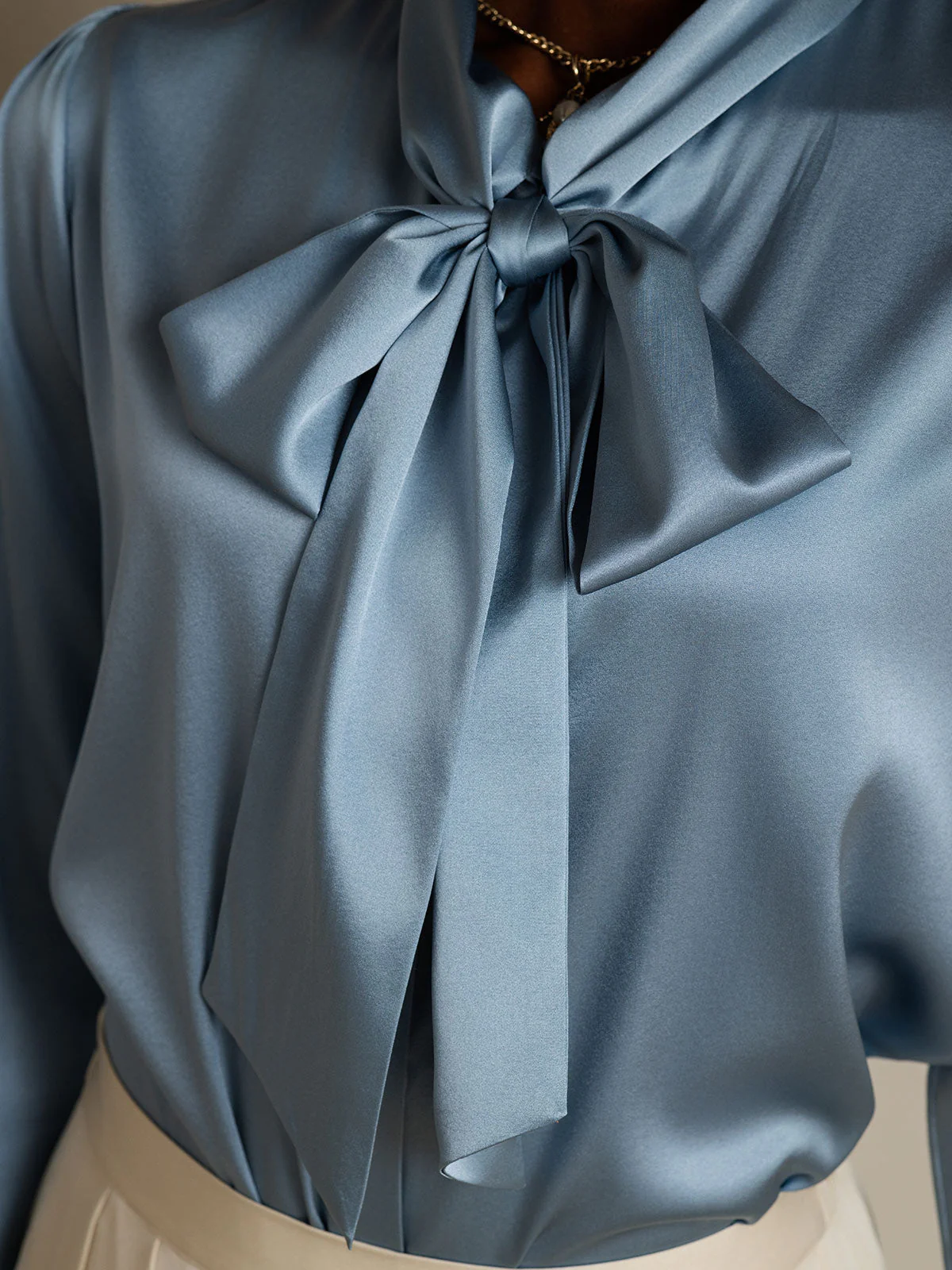 19Momme Silk Long Sleeve Tie Neck Blouse - Image 34
