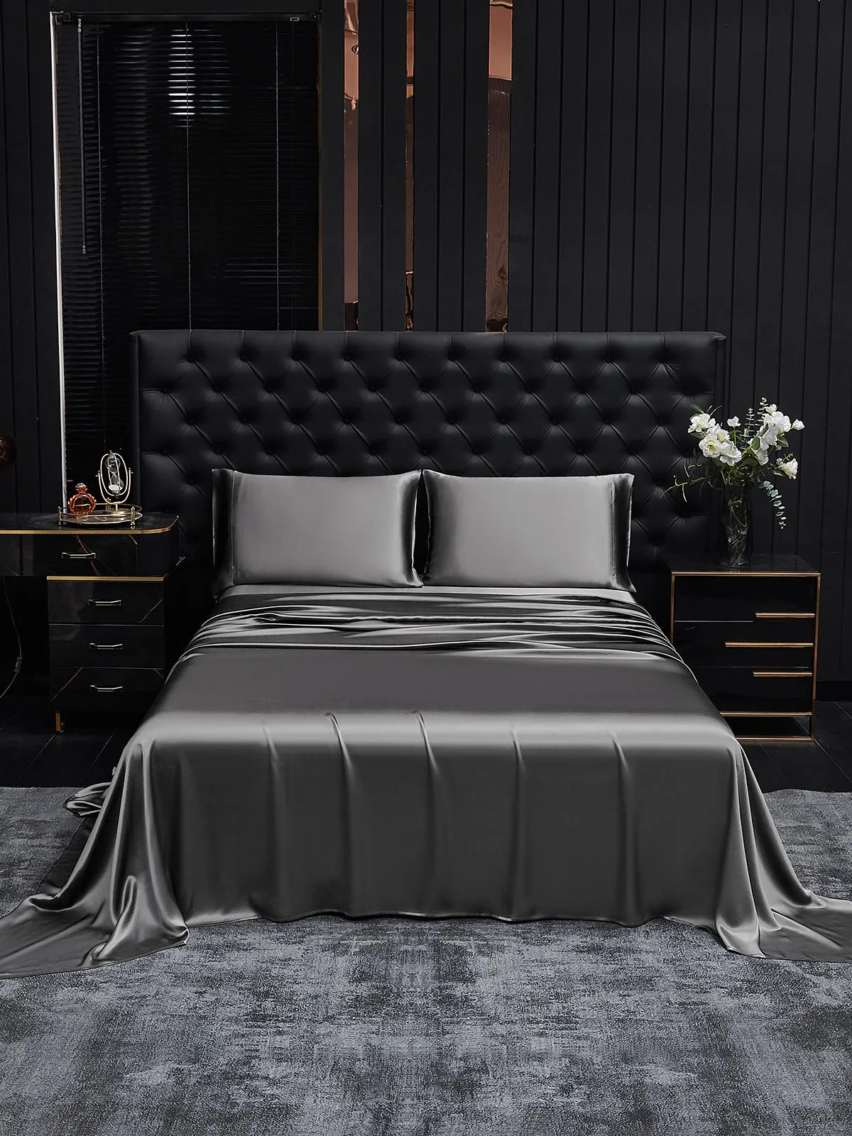 19Momme 4Pcs Silk Set Fitted&Flat Sheets+2x Pillowcases - Image 23