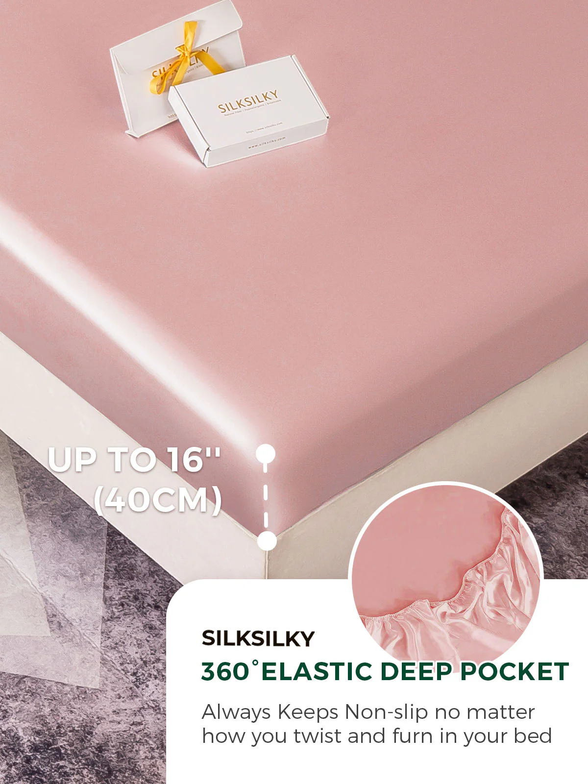 19Momme 3Pcs Silk Set Fitted Sheet+2x Pillowcases - Image 54