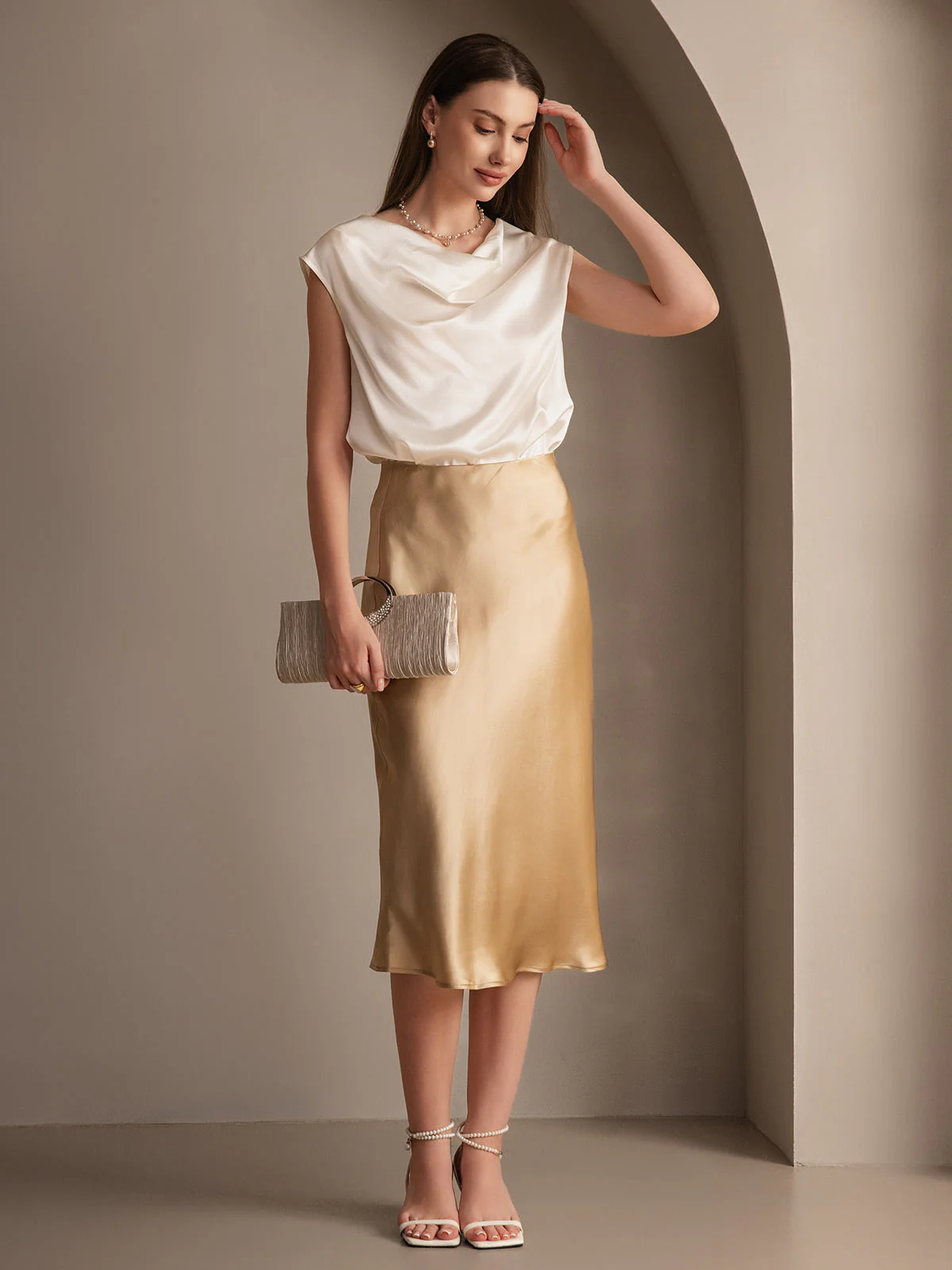 19Momme Mulberry Silk Stretch Long Straight Skirt - Image 35