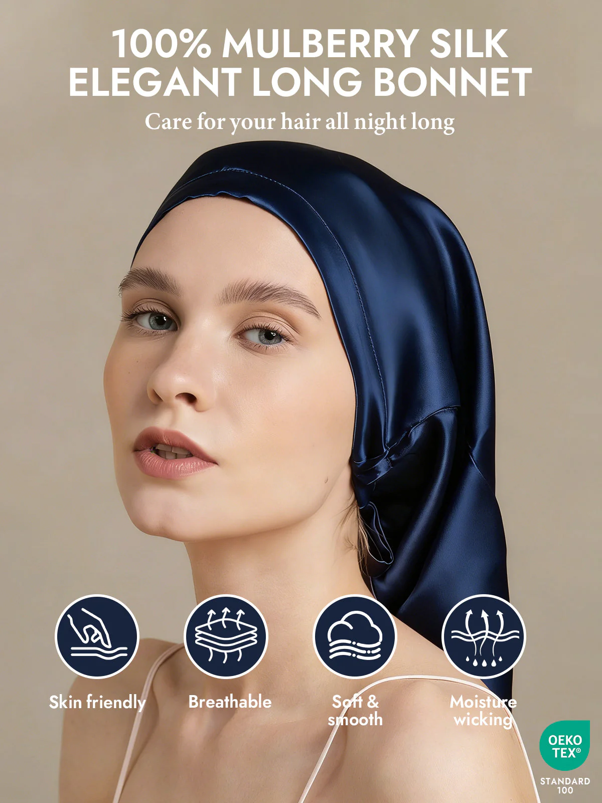 100% Mulberry Silk Elegant Bonnet for Long Hair - Image 2