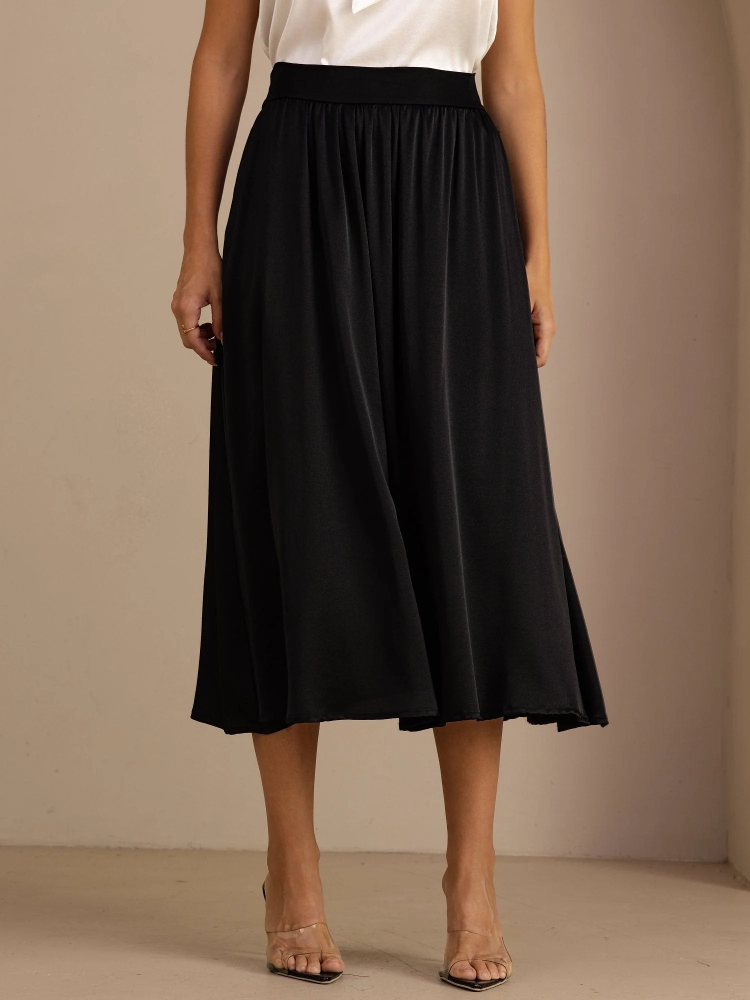 19Momme Silk High Waist A-Line Pleated Long Skirt with Side Pockets - Image 4