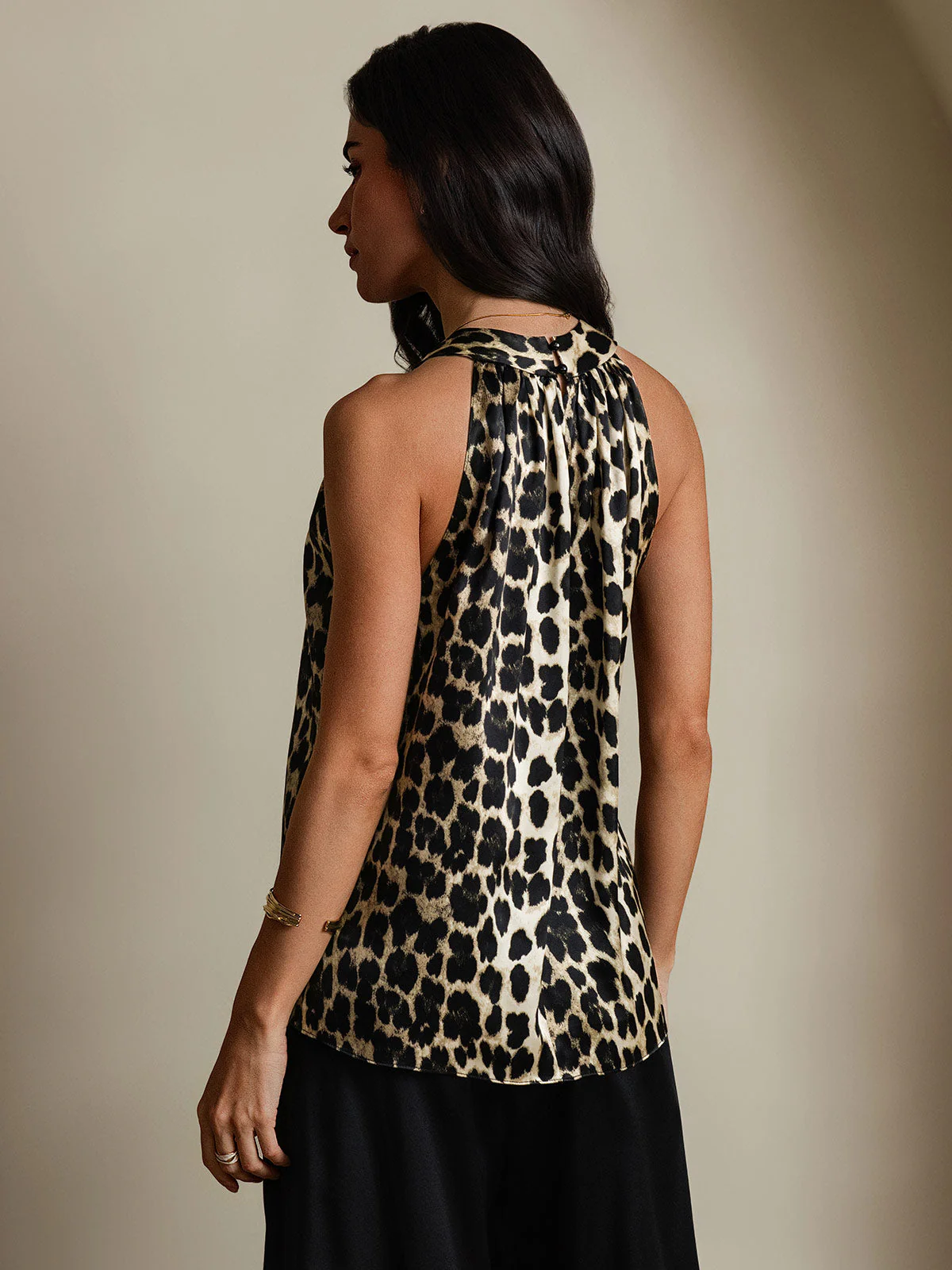 19Momme Silk Leopard Print Sleeveless Halter Neck Women's Top - Image 2