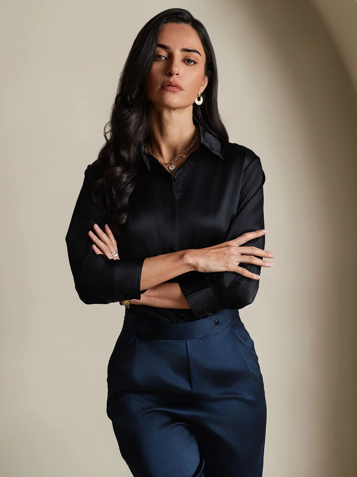 19Momme Silk 3/4 Sleeve Lapel Collar Women's Shirt with Button Up Design - Image 29