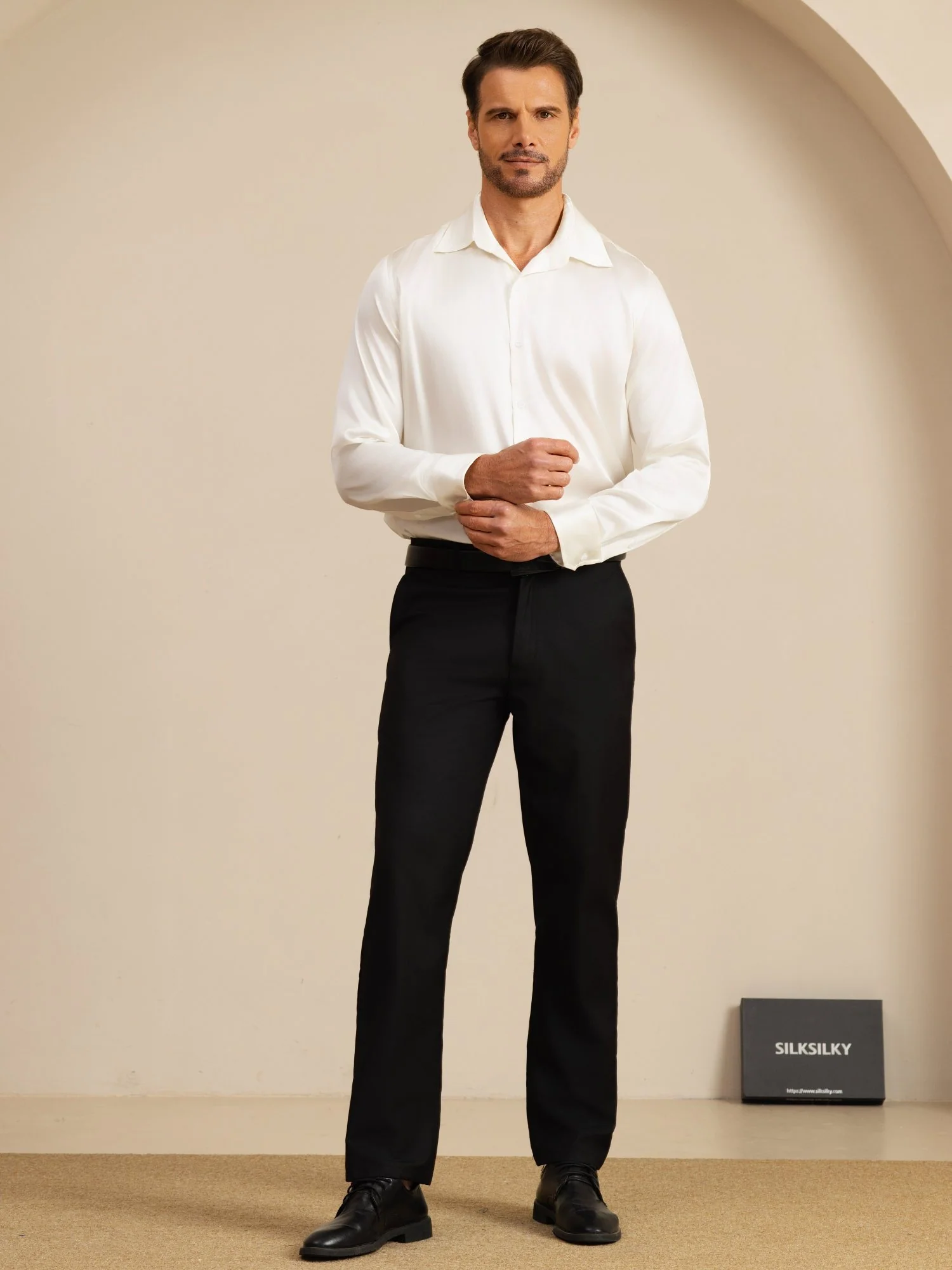 19Momme Silk Men's Long Sleeve Lapel Collar Classic Business Shirt - Image 8