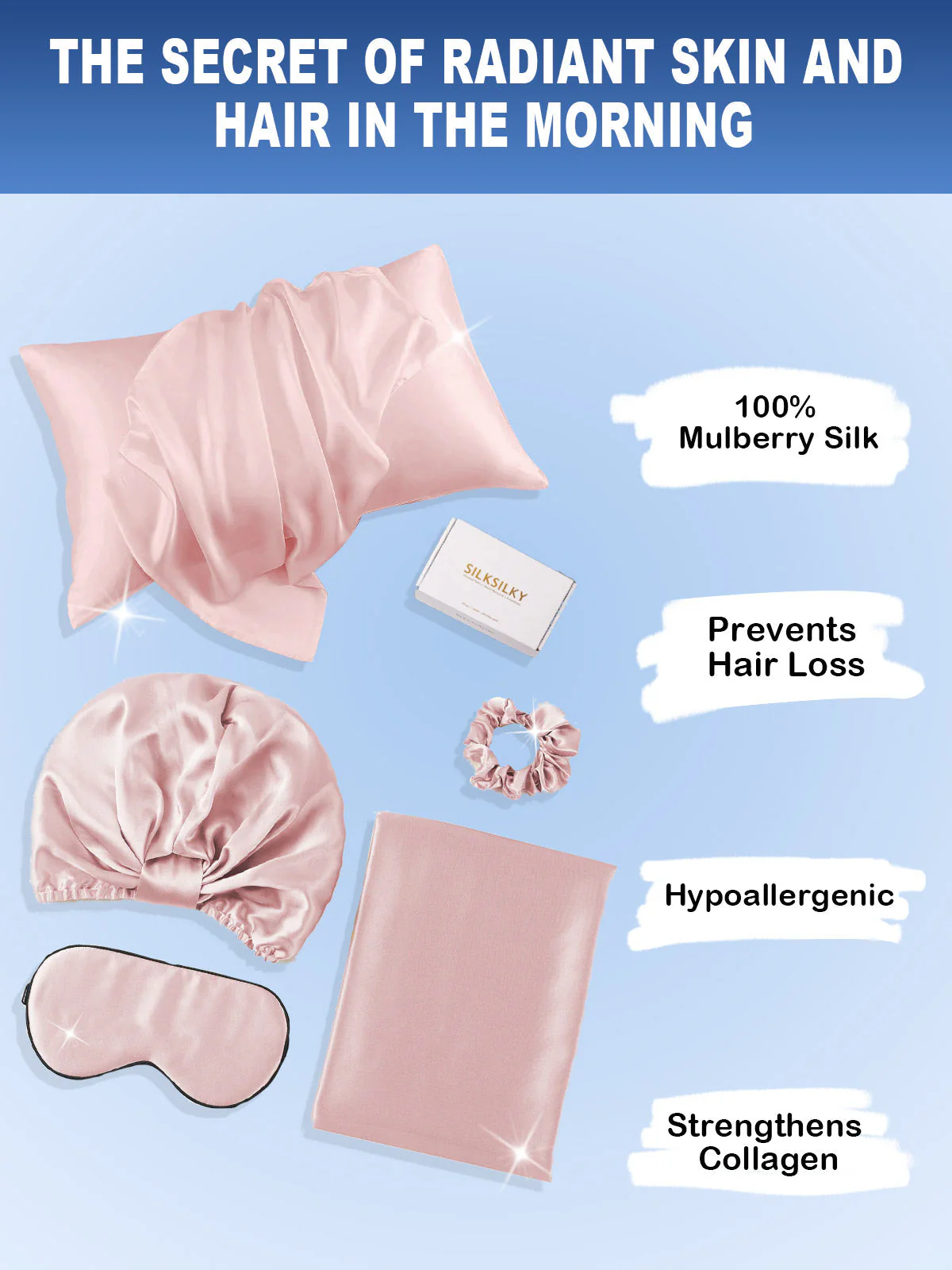 19Momme Silk Skin-Friendly Beauty Sleep 4Pcs Set (Hidden Zipper Pillowcase) - Image 17