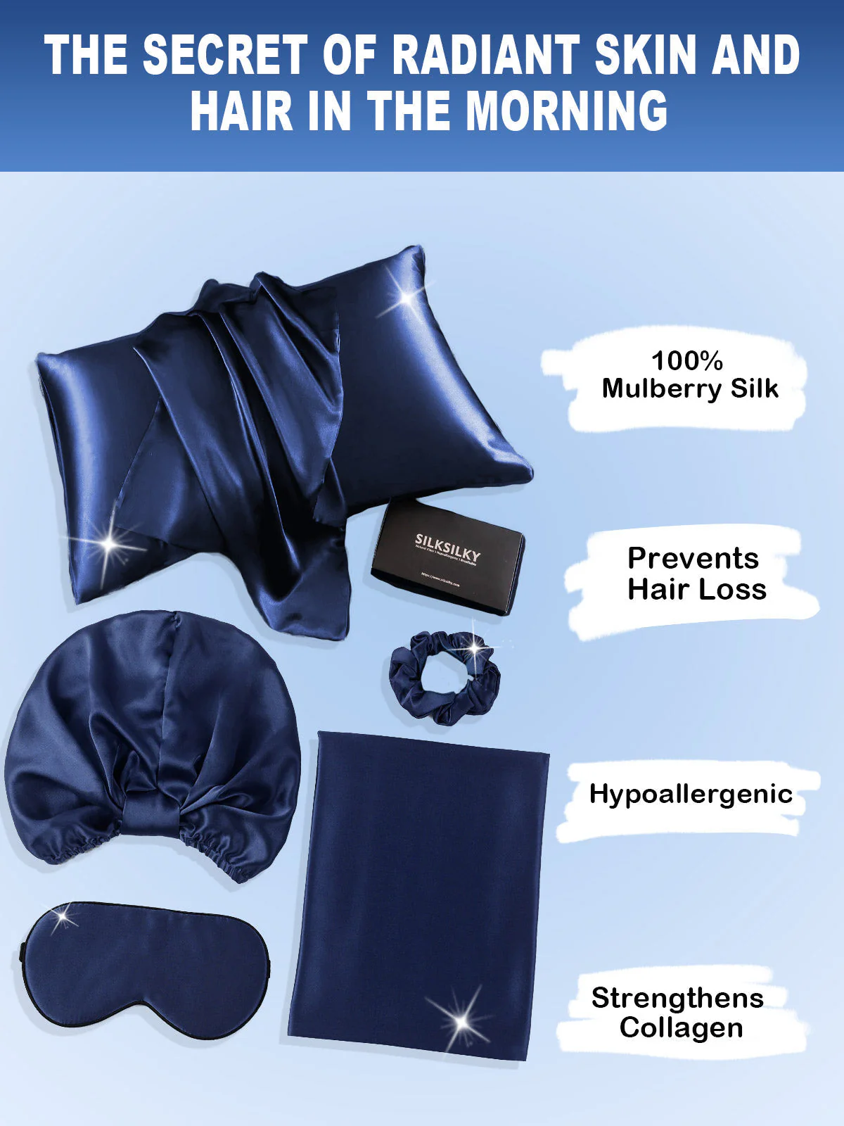 19Momme Silk Skin-Friendly Beauty Sleep 4Pcs Set (Hidden Zipper Pillowcase) - Image 22