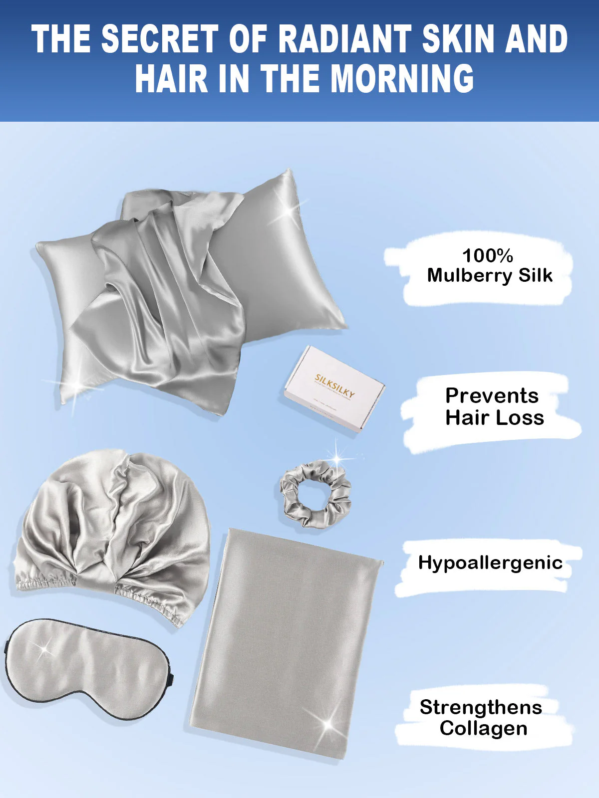 19Momme Silk Skin-Friendly Beauty Sleep 4Pcs Set (Hidden Zipper Pillowcase) - Image 27