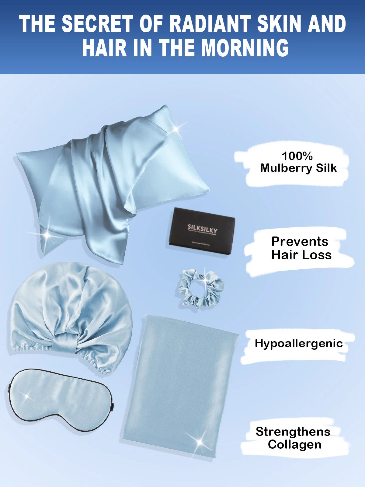 19Momme Silk Skin-Friendly Beauty Sleep 4Pcs Set (Hidden Zipper Pillowcase) - Image 32
