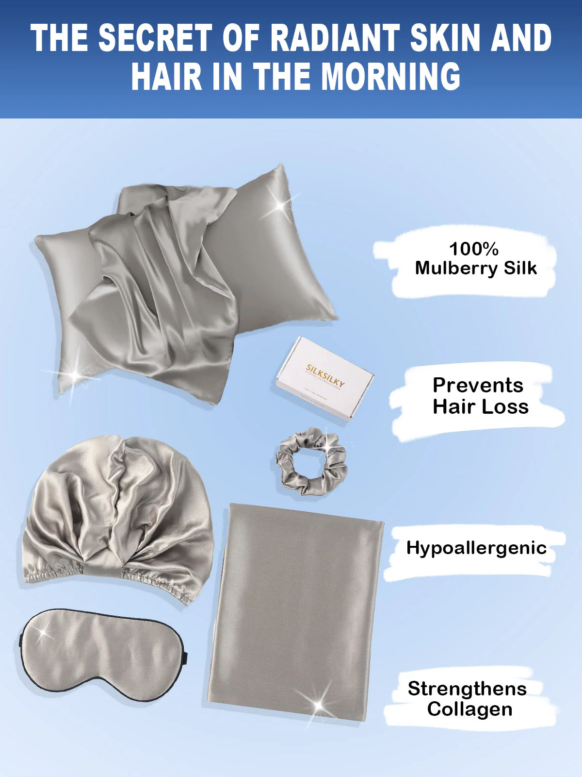 19Momme Silk Skin-Friendly Beauty Sleep 4Pcs Set (Hidden Zipper Pillowcase) - Image 41