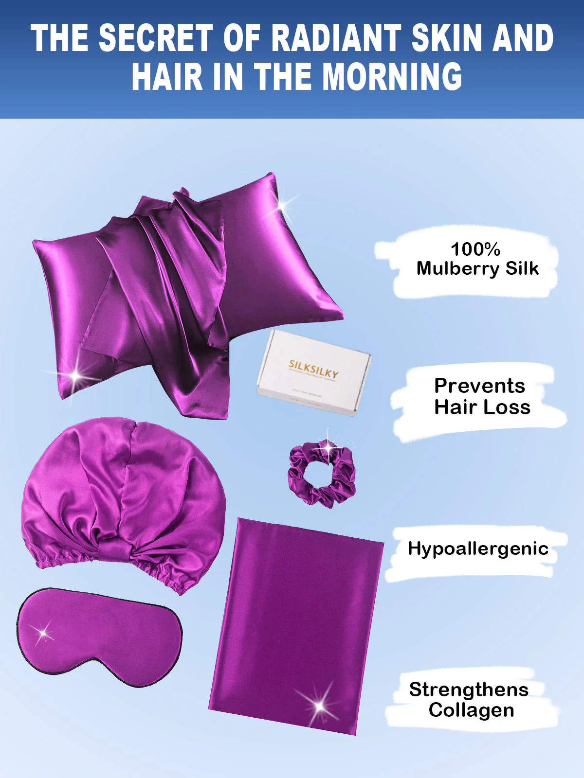 19Momme Silk Skin-Friendly Beauty Sleep 4Pcs Set (Hidden Zipper Pillowcase) - Image 45