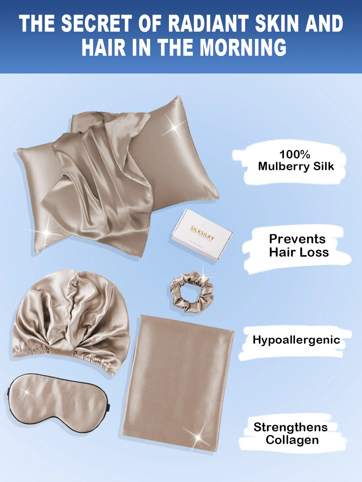 19Momme Silk Skin-Friendly Beauty Sleep 4Pcs Set (Hidden Zipper Pillowcase) - Image 7