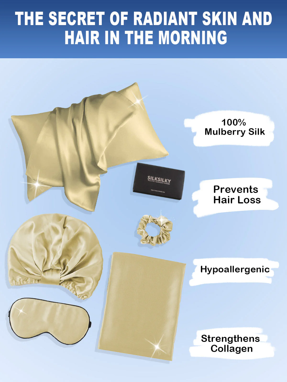 19Momme Silk Skin-Friendly Beauty Sleep 4Pcs Set (Hidden Zipper Pillowcase) - Image 70