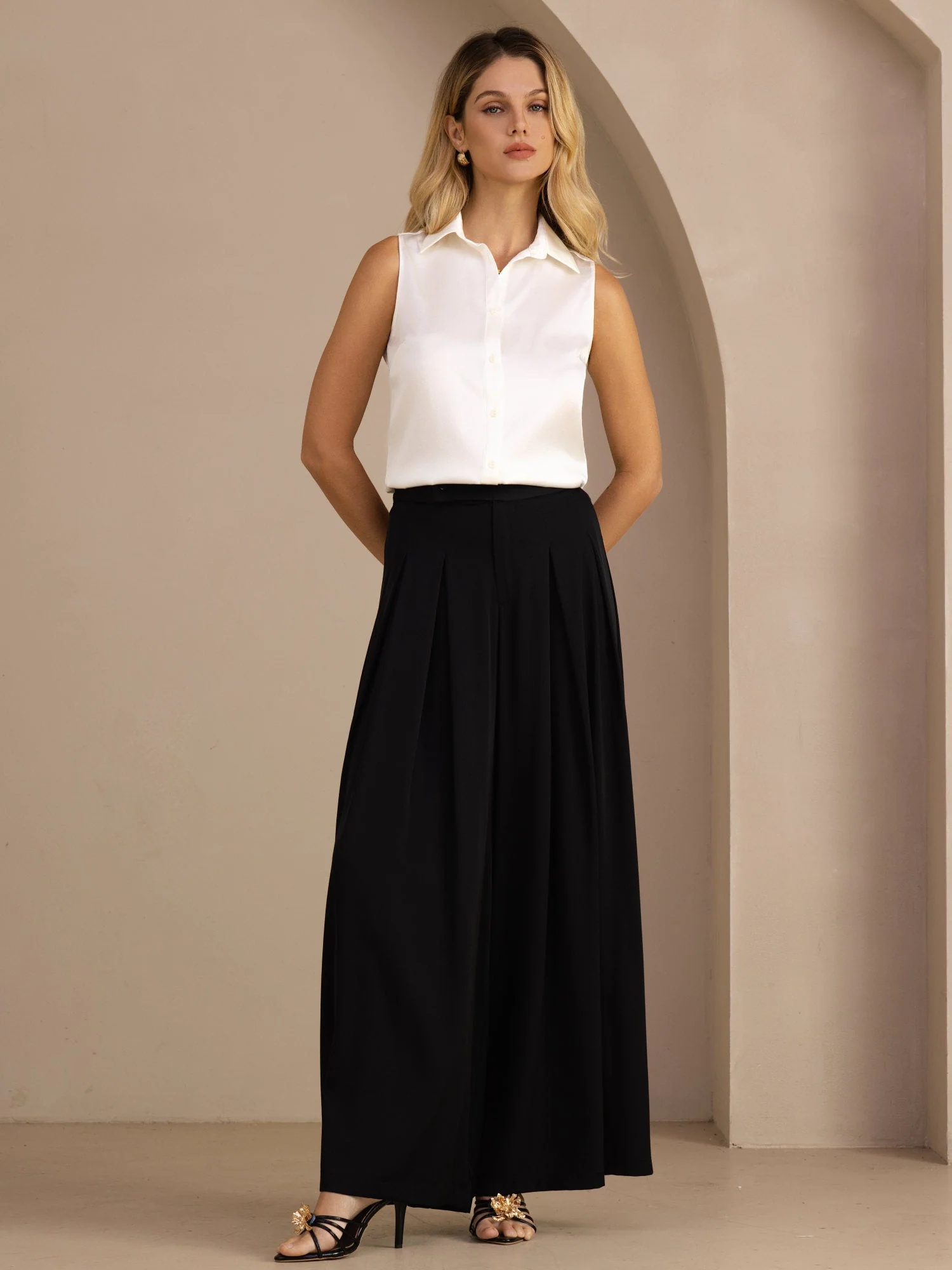 19Momme Silk Sleeveless Lapel Collar Women's Shirt with Button Up Design - Image 13