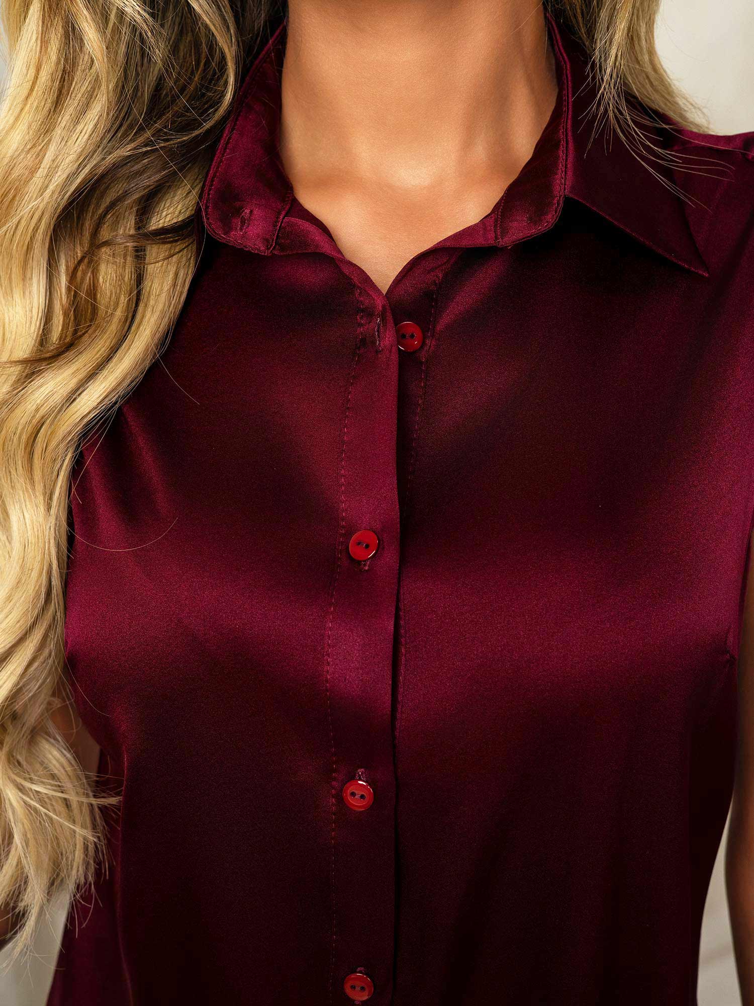 19Momme Silk Sleeveless Lapel Collar Women's Shirt with Button Up Design - Image 37