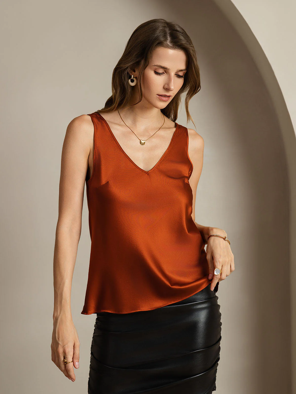 19Momme Silk Sleeveless V Neck Women's Tank Top with V Back Design - Image 75