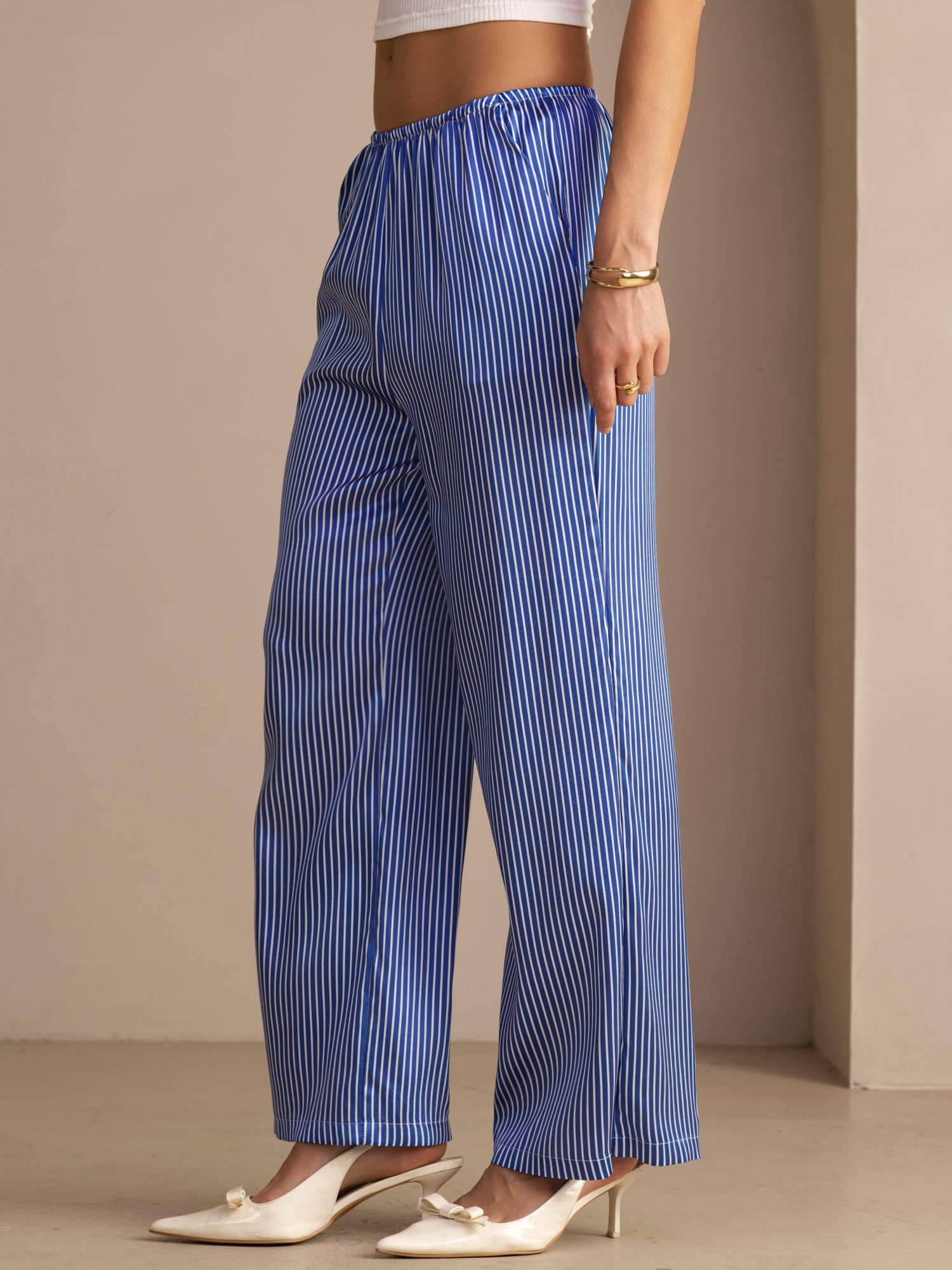 19Momme Silk Women’s Pinstripe Pattern Pants With Pockets - Image 10