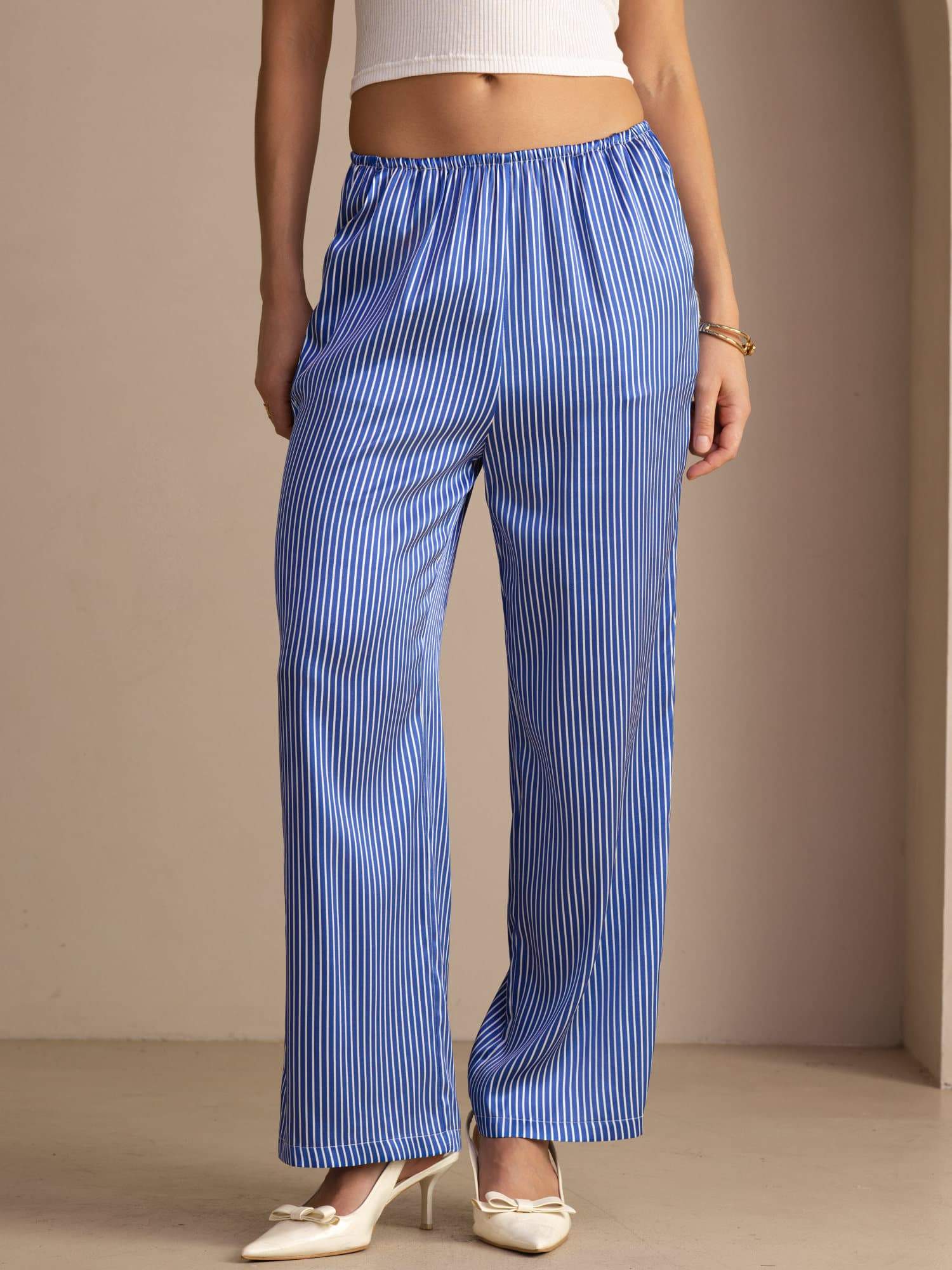 19Momme Silk Women’s Pinstripe Pattern Pants With Pockets - Image 11