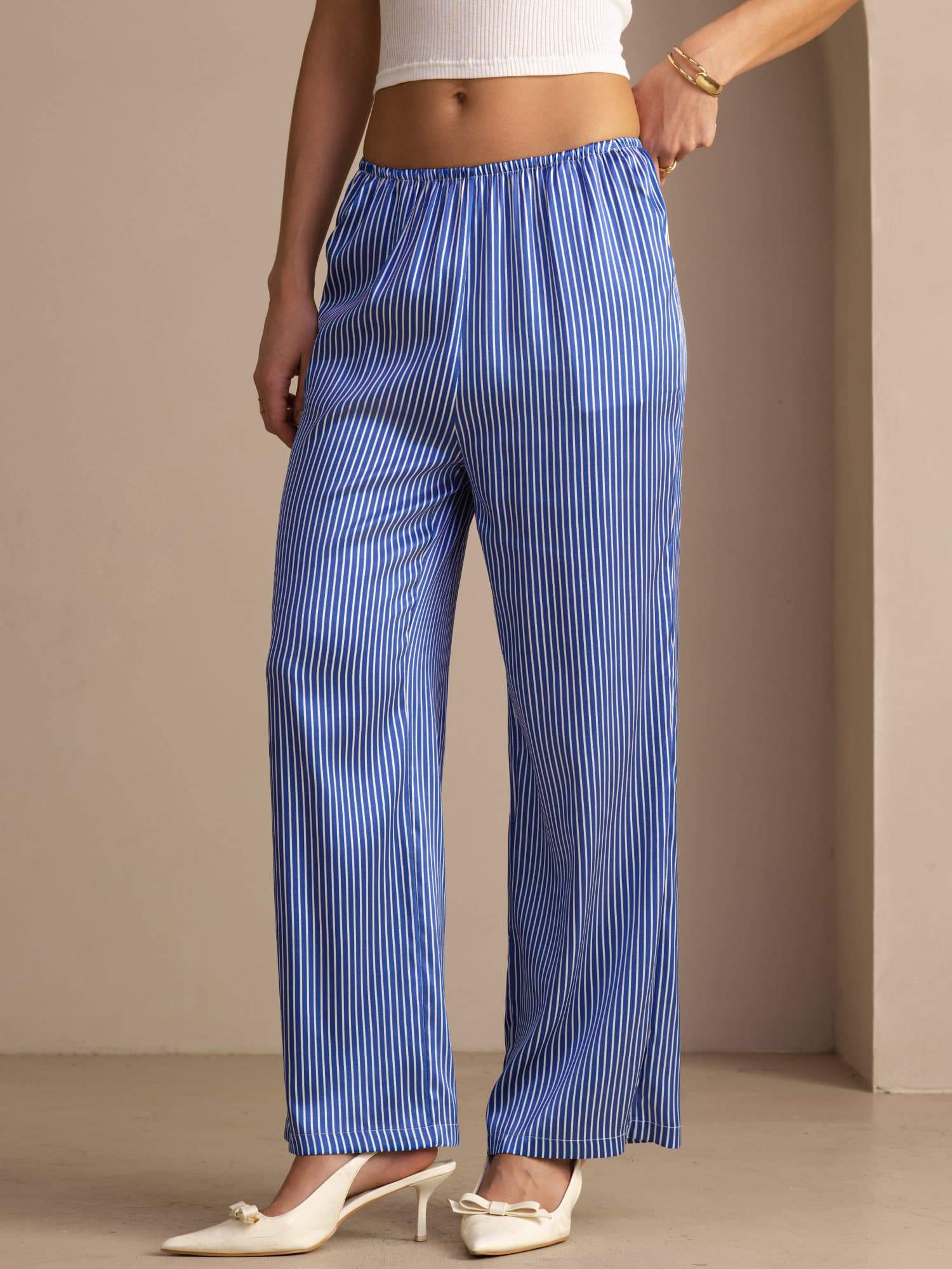19Momme Silk Women’s Pinstripe Pattern Pants With Pockets - Image 12