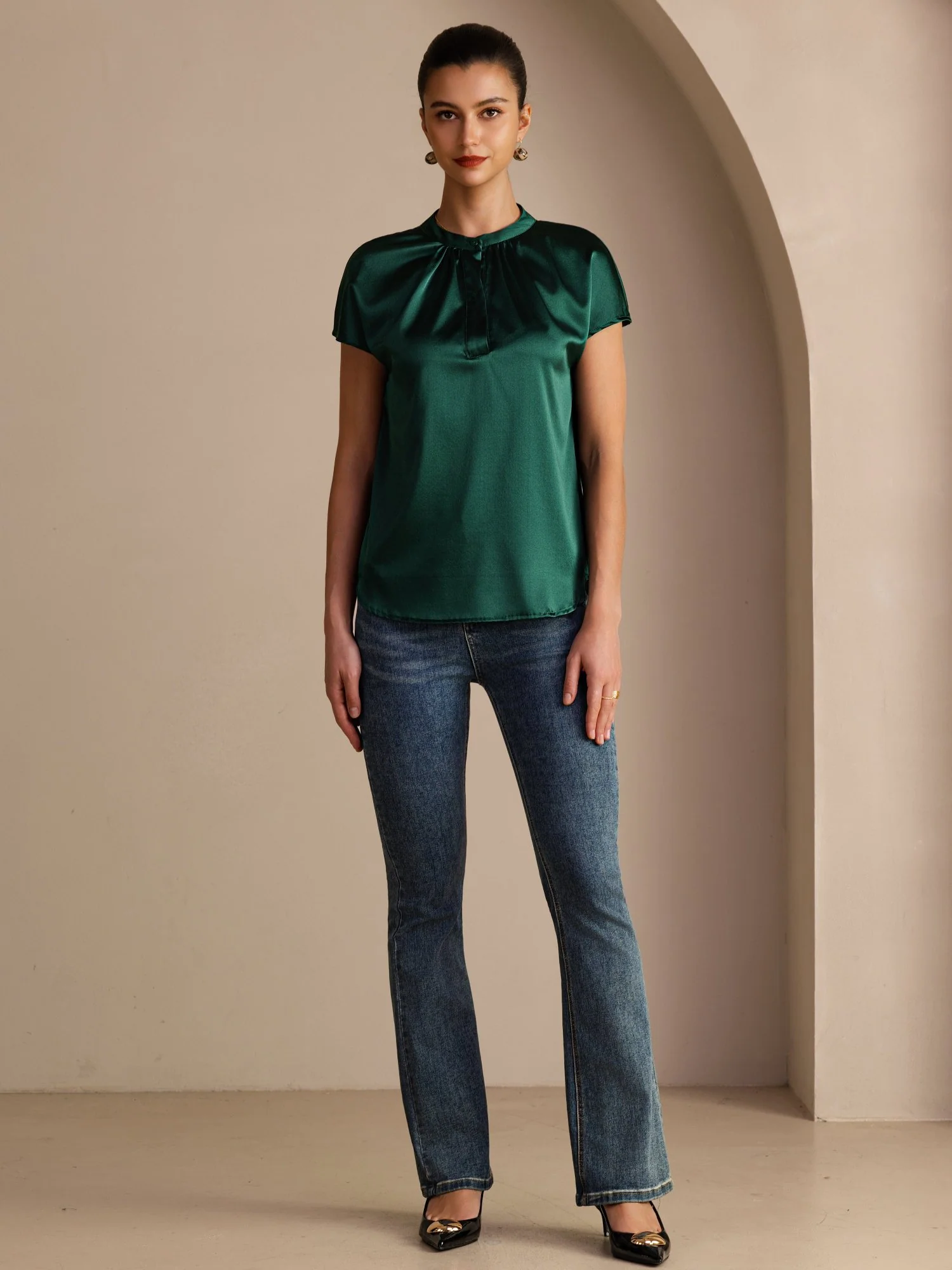 19Momme Silk Women’s Split Neck Short Sleeve Blouse - Image 17