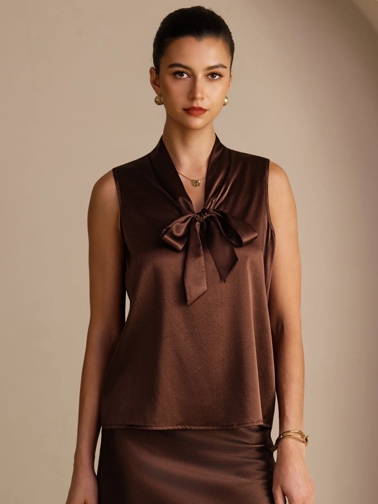 19Momme Silk Womenâs Tie Neck Sleeveless Tank Top
