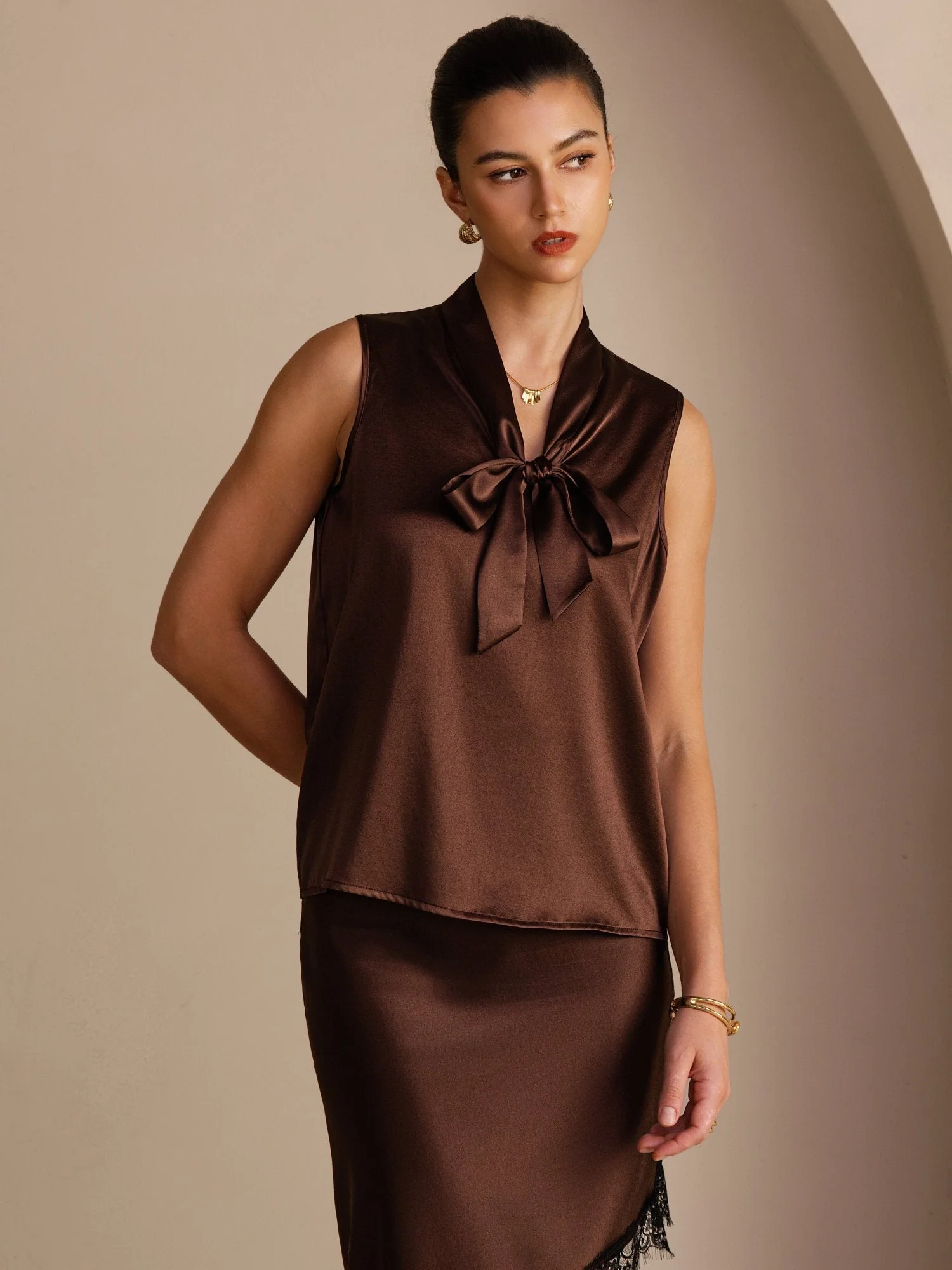19Momme Silk Womenâs Tie Neck Sleeveless Tank Top - Image 3