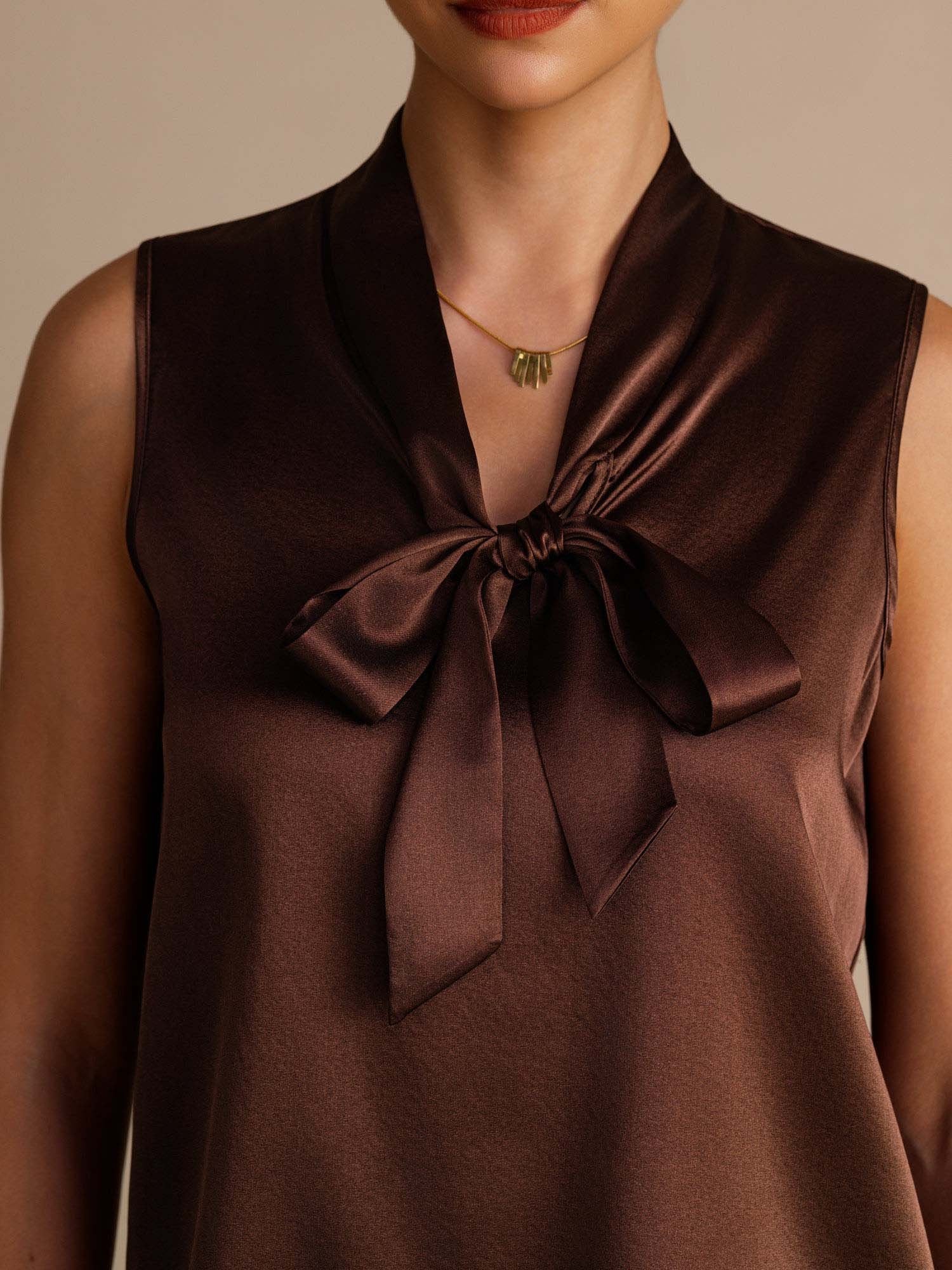 19Momme Silk Womenâs Tie Neck Sleeveless Tank Top - Image 4