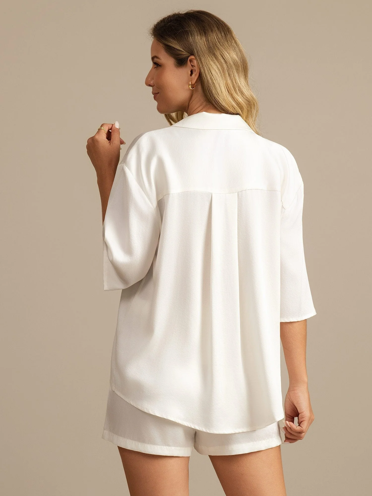 19Momme Women's Washable Silk Notch Collar Pyjamas Set with Side Pockets - Image 2