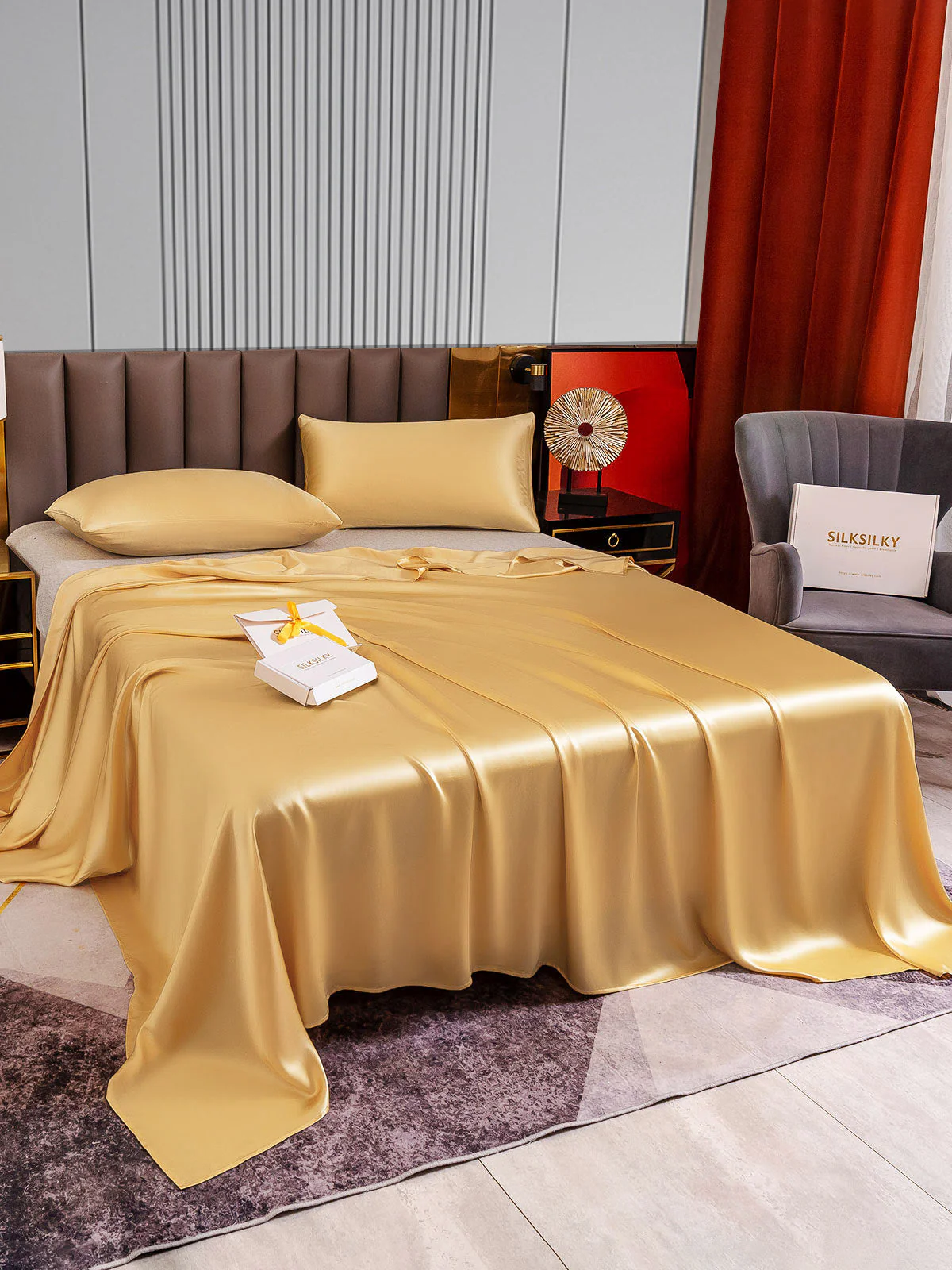 22Momme 3Pcs Silk Set Flat Sheet+2x Pillowcases - Image 35