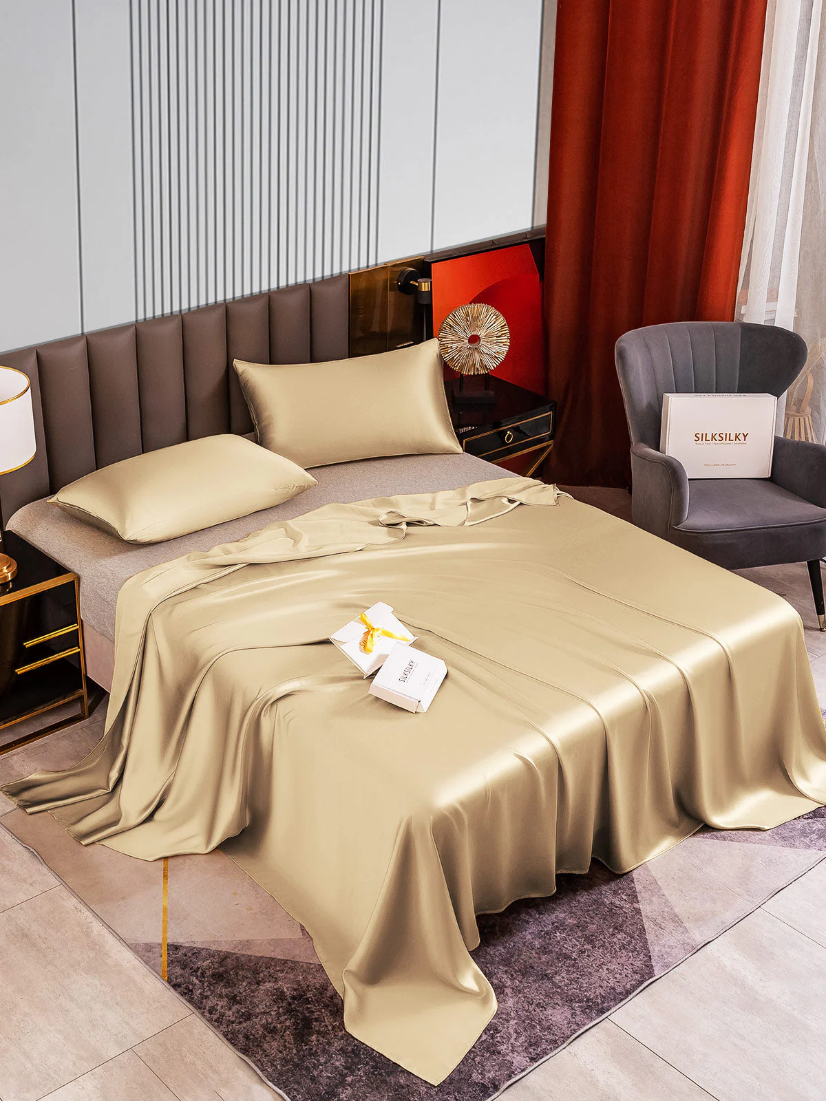 22Momme 3Pcs Silk Set Flat Sheet+2x Pillowcases - Image 58