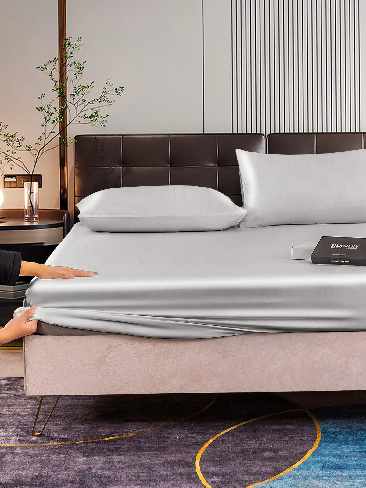 22Momme 3Pcs Silk Set Fitted Sheet+2x Pillowcases - Image 46