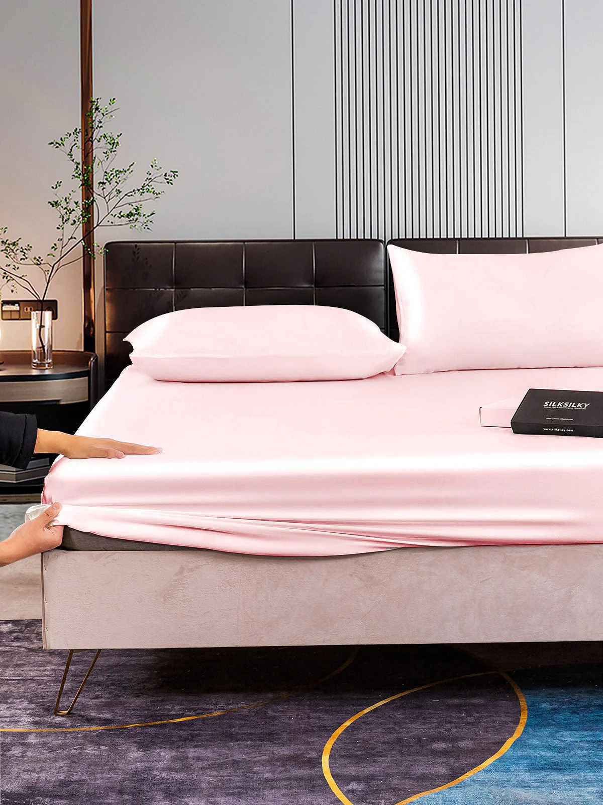 22Momme 3Pcs Silk Set Fitted Sheet+2x Pillowcases - Image 64