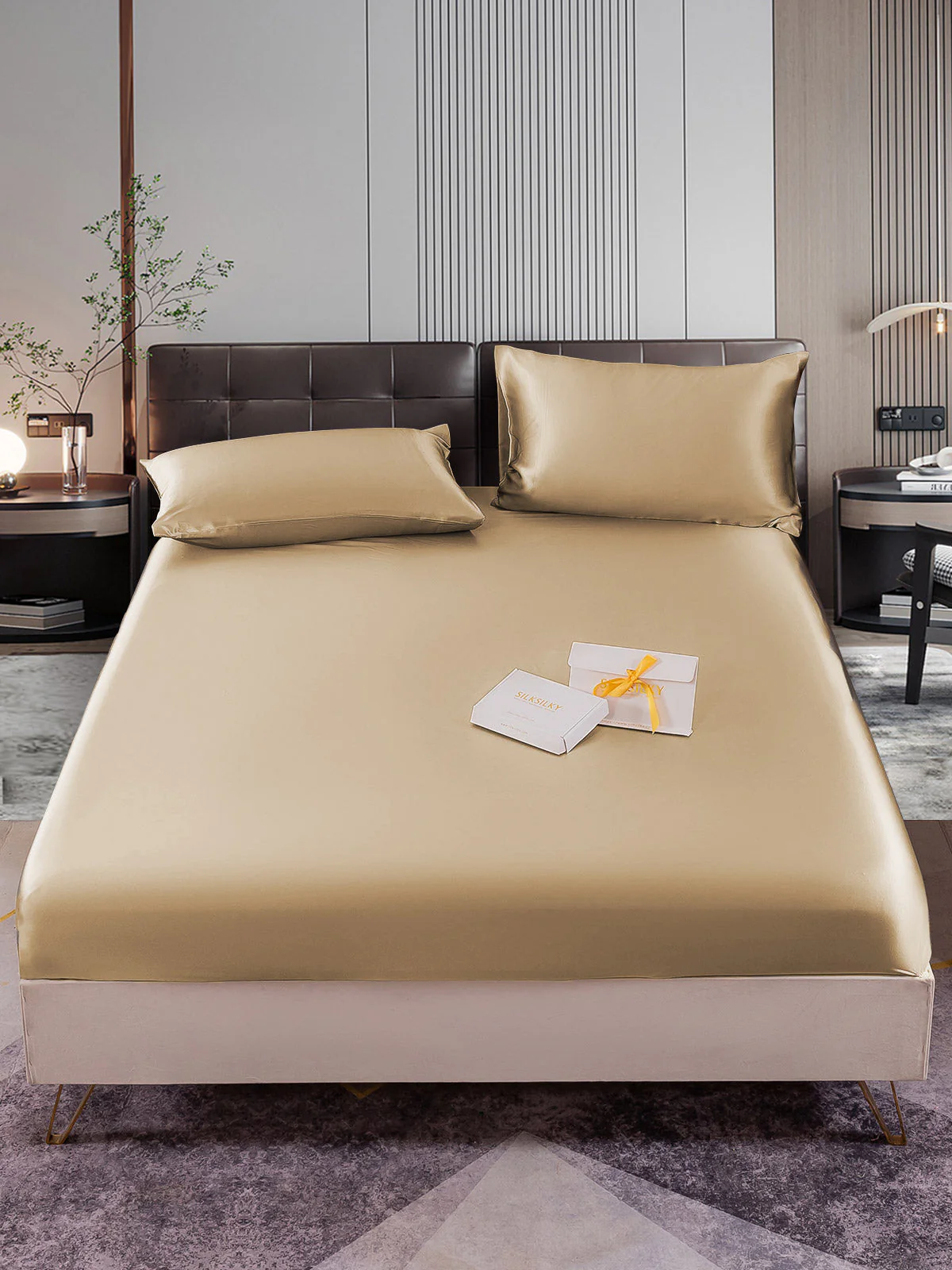 22Momme 3Pcs Silk Set Fitted Sheet+2x Pillowcases - Image 71