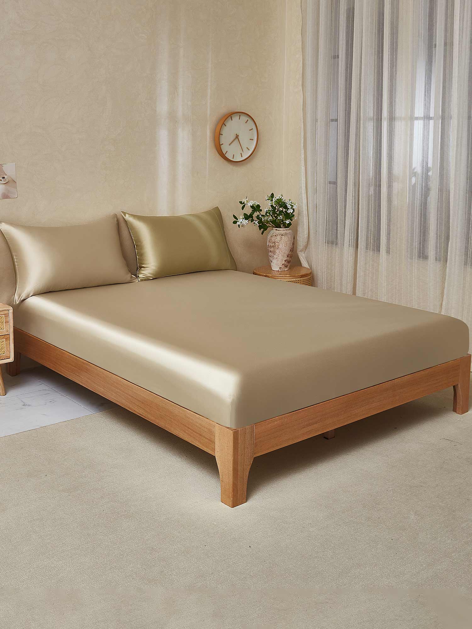 22Momme 3Pcs Silk Set Fitted Sheet+2x Pillowcases - Image 81