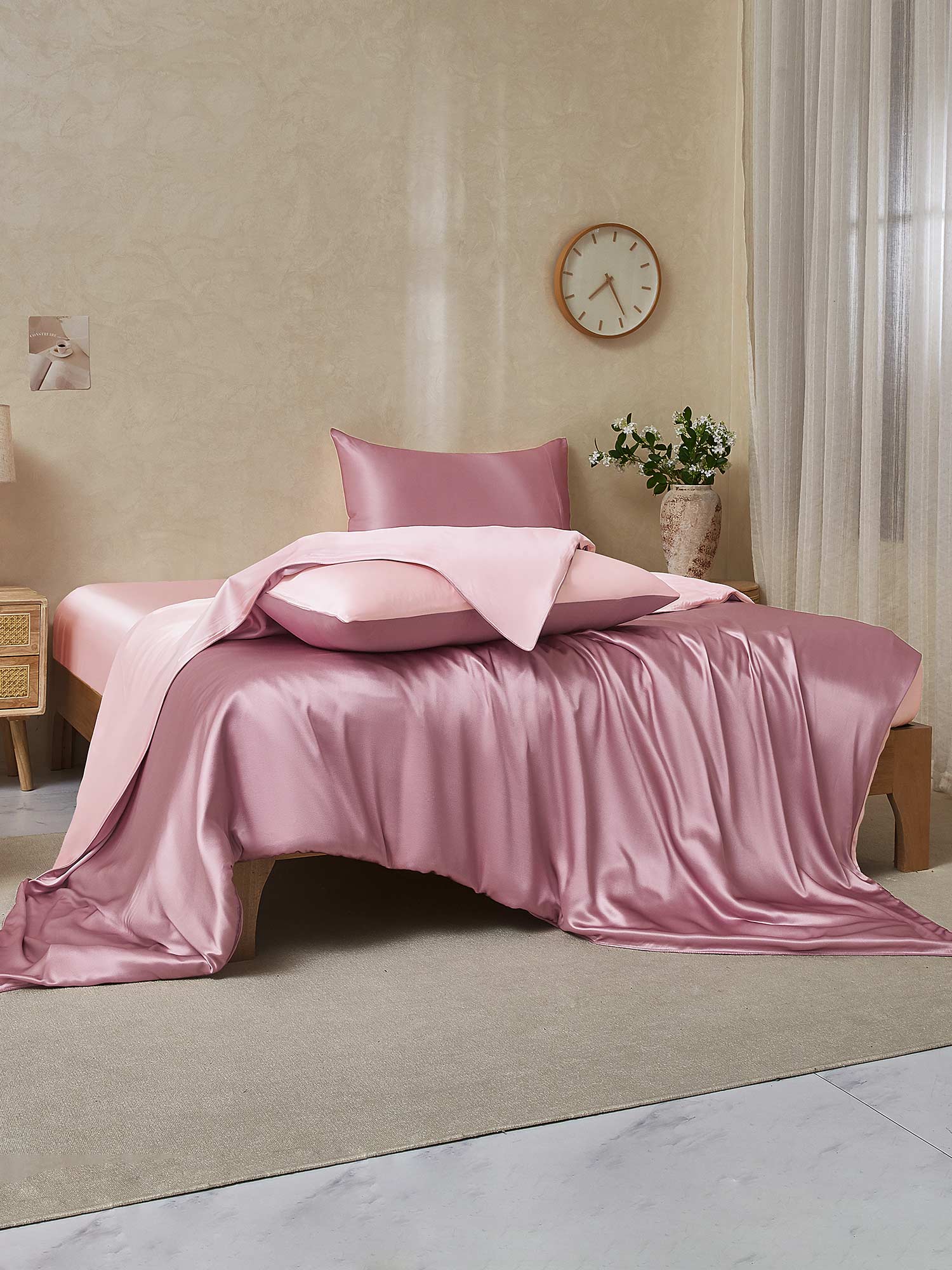 22Momme 4Pcs Silk Set Duvet Cover+Fitted Sheet+2x Pillowcases - Image 78