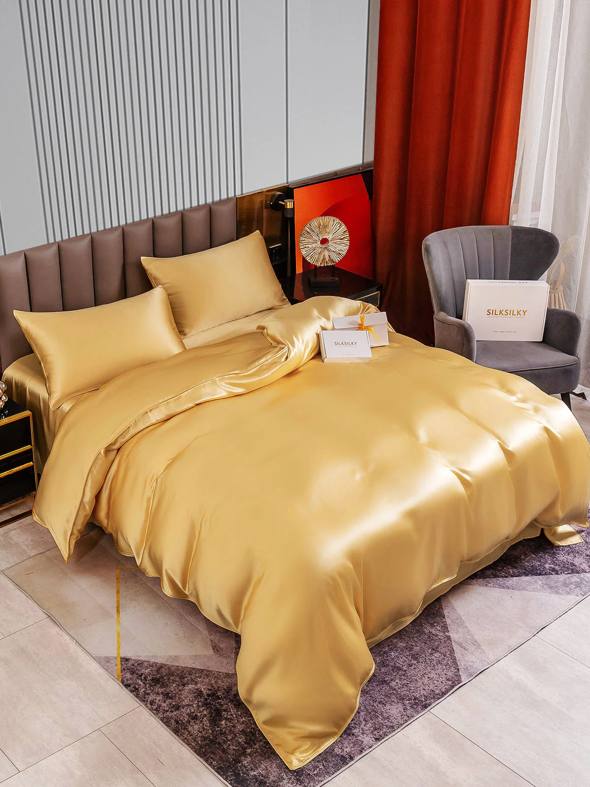 22Momme 4Pcs Silk Set Duvet Cover+Flat Sheet+2x Pillowcases - Image 25