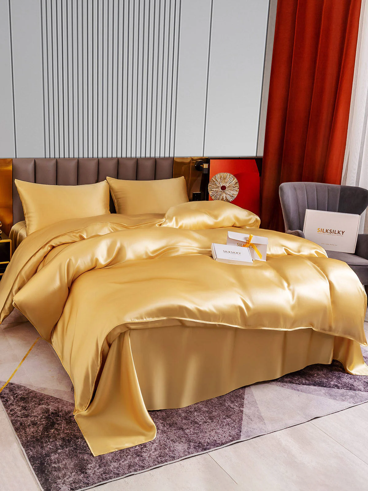 22Momme 4Pcs Silk Set Duvet Cover+Flat Sheet+2x Pillowcases - Image 26