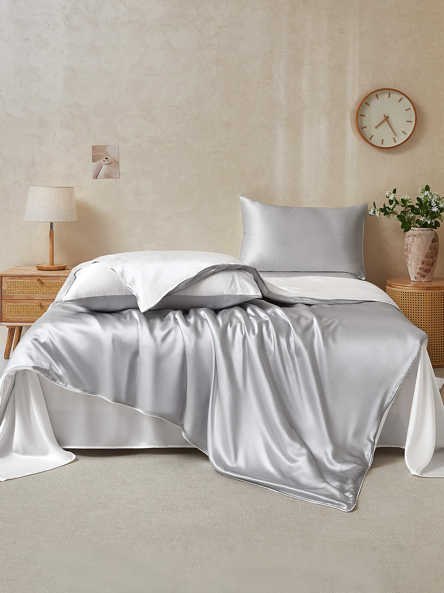 22Momme 4Pcs Silk Set Duvet Cover+Flat Sheet+2x Pillowcases - Image 75