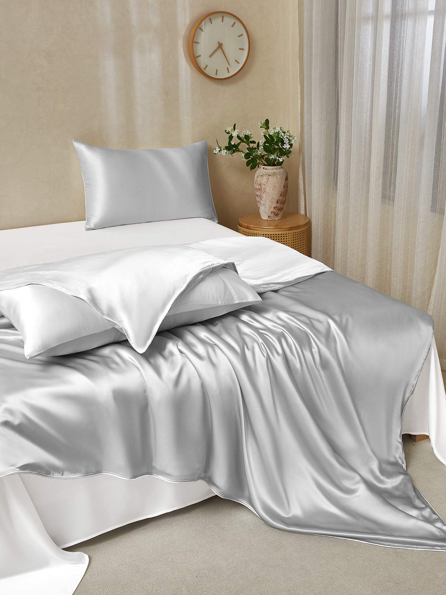 22Momme 4Pcs Silk Set Duvet Cover+Flat Sheet+2x Pillowcases - Image 76