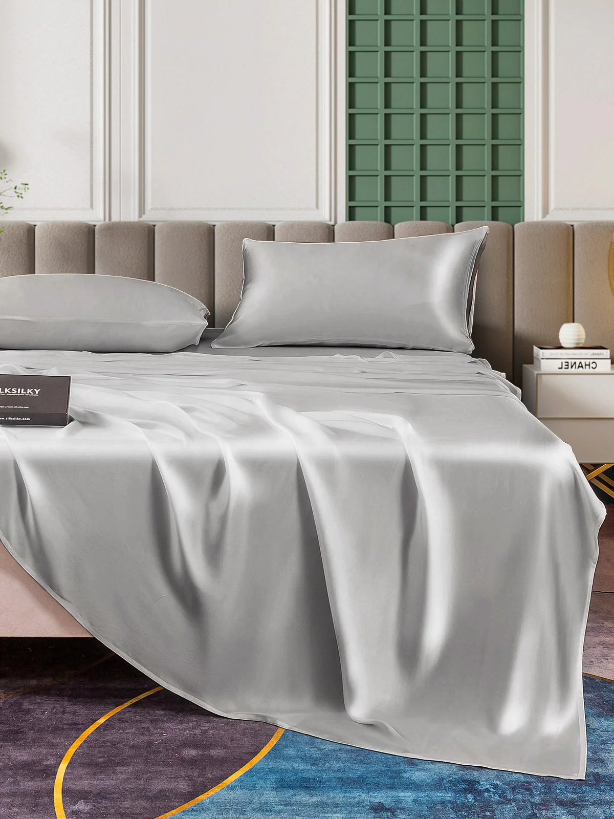 25Momme Silk 4Pcs Set Fitted&Flat Sheets+2x Pillowcases - Image 19