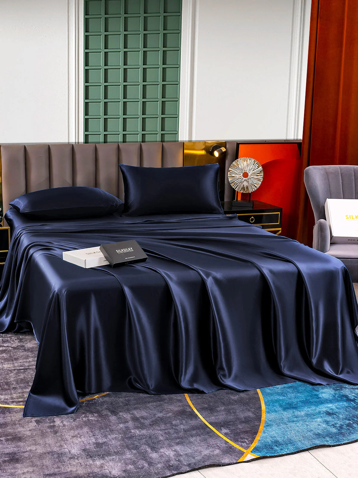 25Momme Silk 4Pcs Set Fitted&Flat Sheets+2x Pillowcases - Image 21