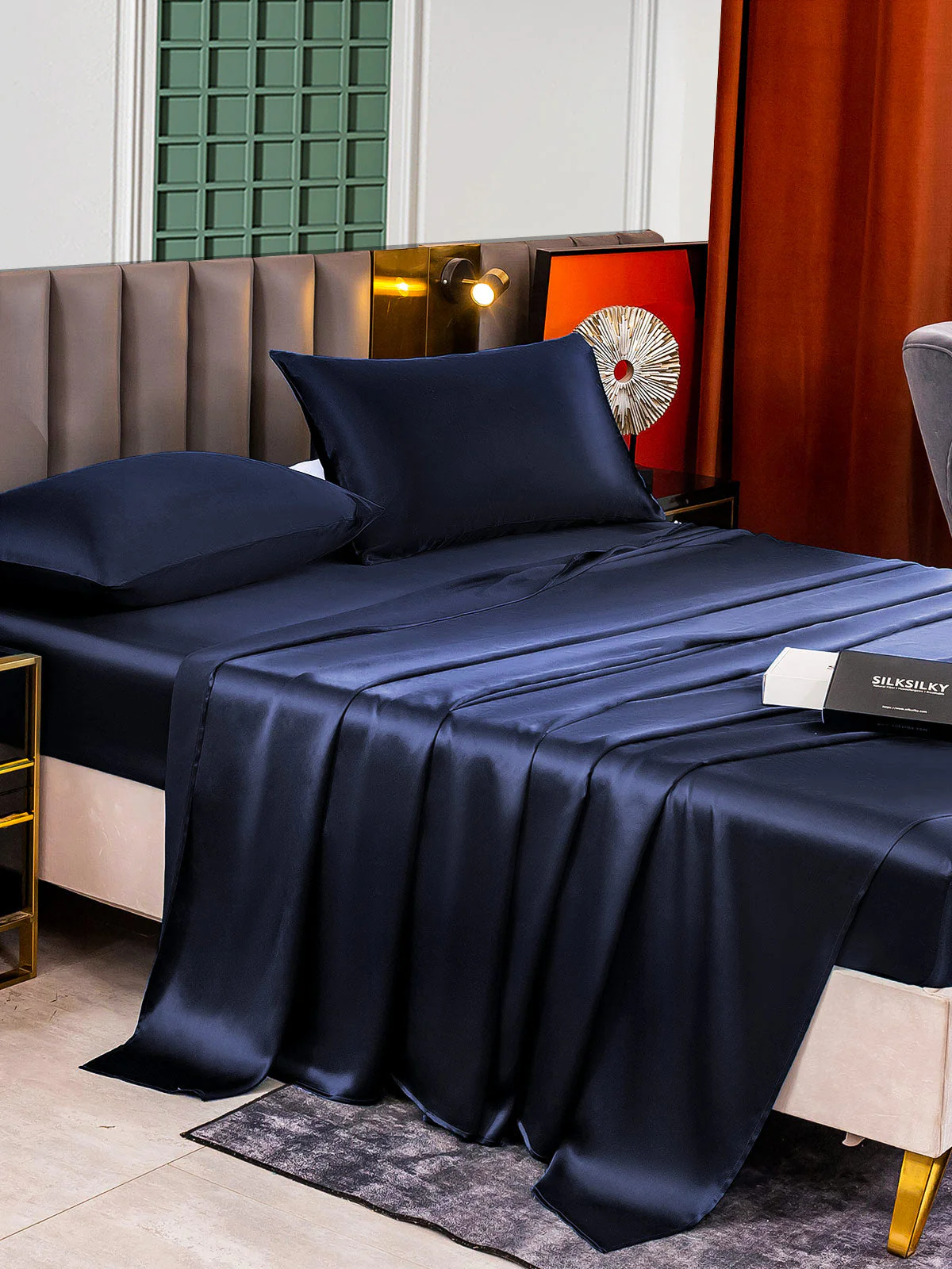 25Momme Silk 4Pcs Set Fitted&Flat Sheets+2x Pillowcases - Image 22